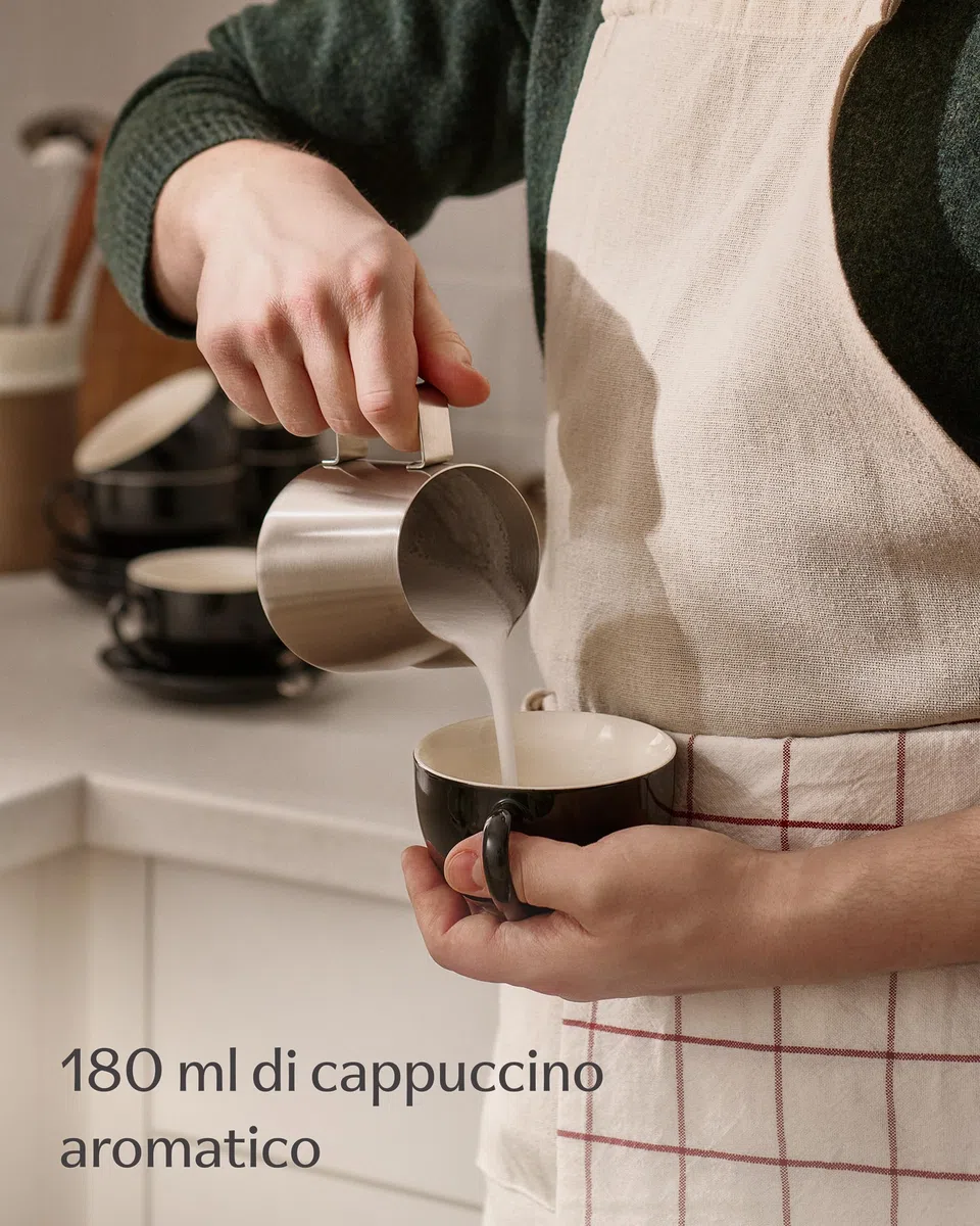 Cosumy Set Tazzine Caffè 6 Pezzi - Tazze Cappuccino Nere con Piattini - Tazzine Caffe Particolari in Ceramica - Tazze Colazione & Tazze Caffè - Lavabili in Lavastoviglie - Scatola Regalo - 180 ml