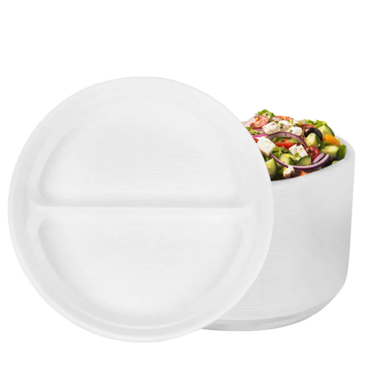 RAGO® Set Piatti Plastica Rigida Lavabili 100 pezzi - 2- divisibile I Piatti in plastica riutilizzabili I Ø 22 cm I Piatti Bianchi dura Lavabili I Piatti per feste, Stoviglie in plastica