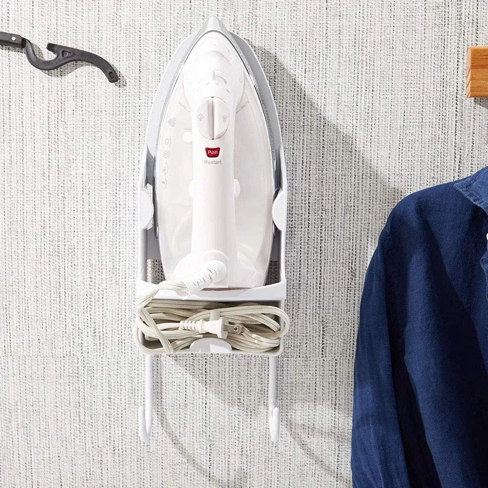 Supporto per asse da stiro e ferro da stiro elettrico, da appendere alla porta o alla parete, ideale per lavanderia (bianco)