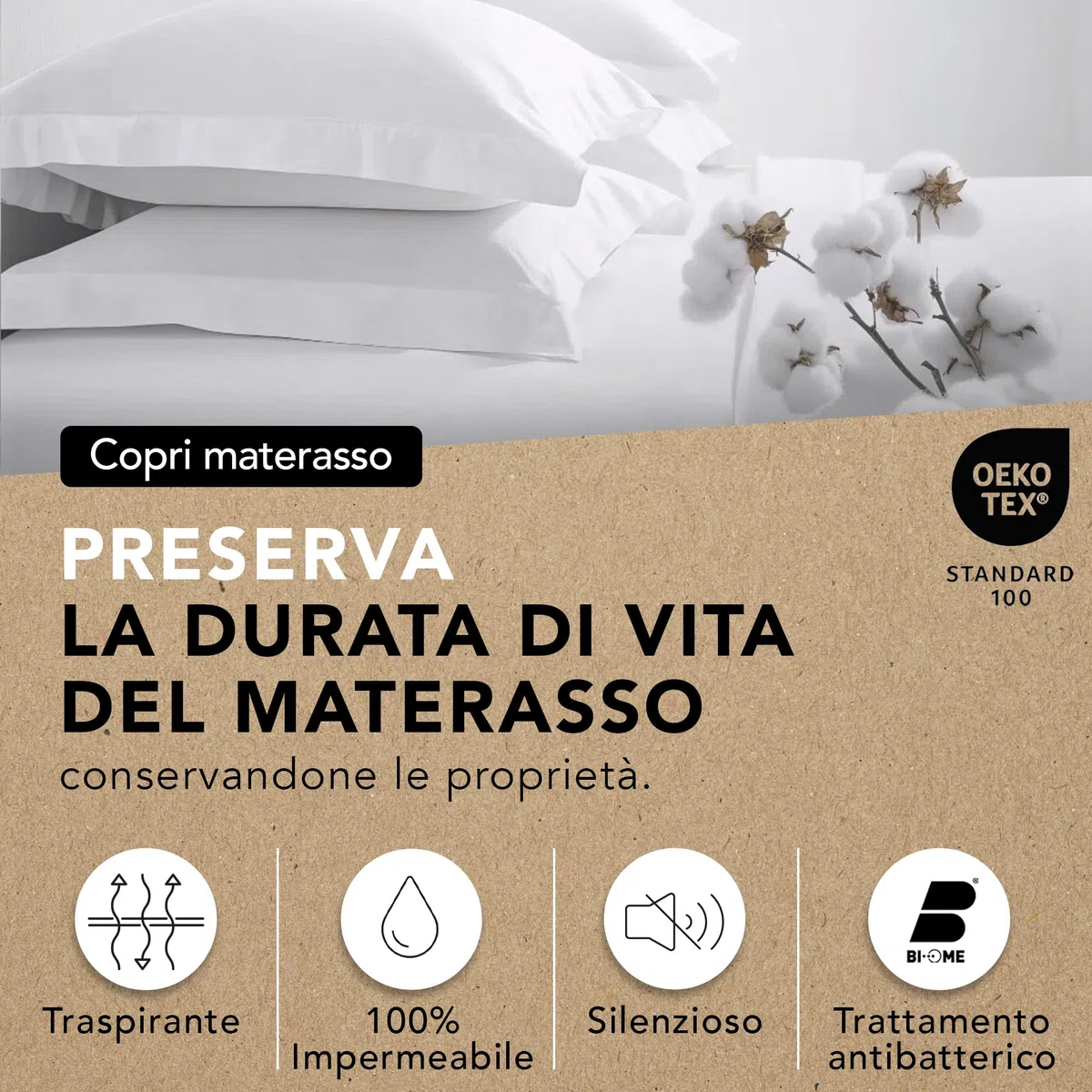 Coprimaterasso Matrimoniale Extra Large 200x200cm | Impermeabile e Silenzioso | Forma Telo con Fascia 40 cm | Cotone Assorbente e Anallergico | Trattamento Antiacaro | OEKO-TEX | Ôhm