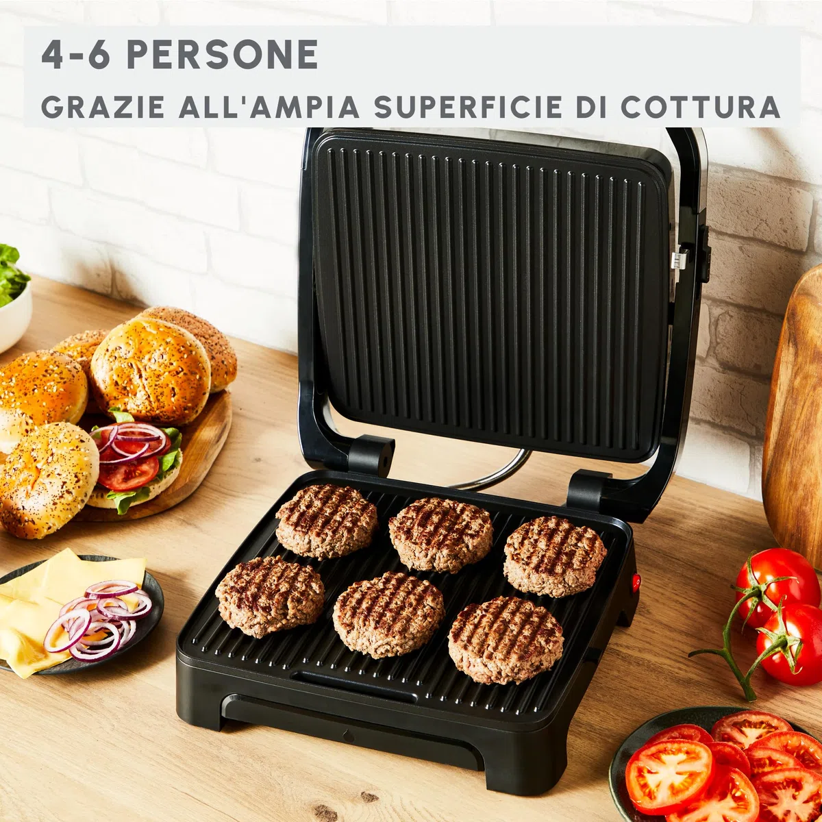 Moulinex Inicio, Piastra per Panini e Griglia, Riscaldamento Rapido: 2000 W, Piastre di Cottura Antiaderenti, Ampia Superficie di Cottura, Nero, GI271810