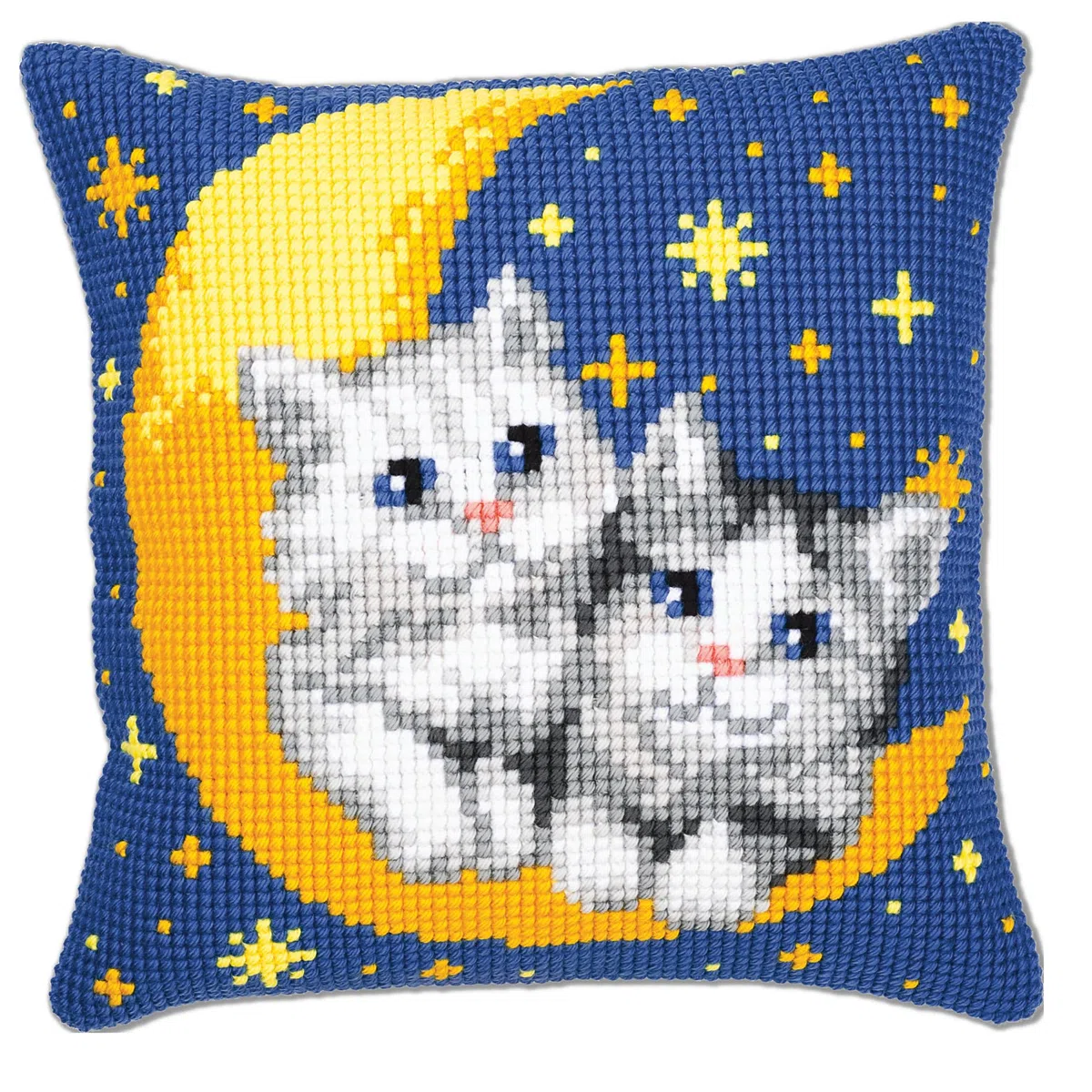 VERVACO Kit Cuscino Punto Croce Gatti sulla Luna Set Ricamo Principianti Cuscini Gobelin Decorativi ca. 40 x 40 cm Accessori per Lavoretti Creativi DIY Casa Decor Hobby Adulti Cross Stitch