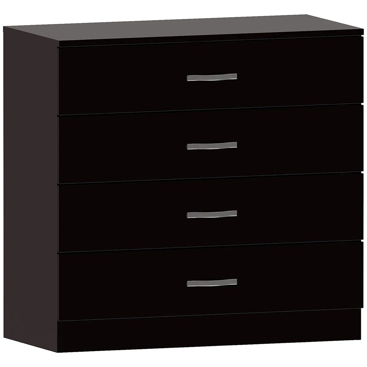 Home Discount Nero cassettiera, 4 cassetti con Maniglie in Metallo e corridori, Sistema Unico con Guide, Riano mobili per Camera da Letto