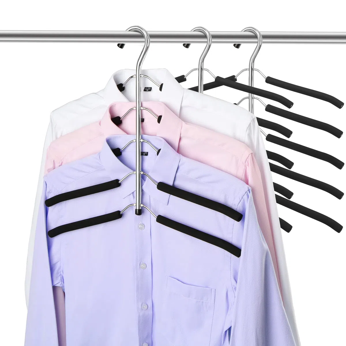 3 Pack Appendiabiti Organizzatore Salvaspazio Multistrato Multi-Funzione per Adulti 5 in 1 Metallo Appendiabiti Ganci Eva Antiscivolo Organizzatore Multiuso per Camicie Pantaloni Cappotti