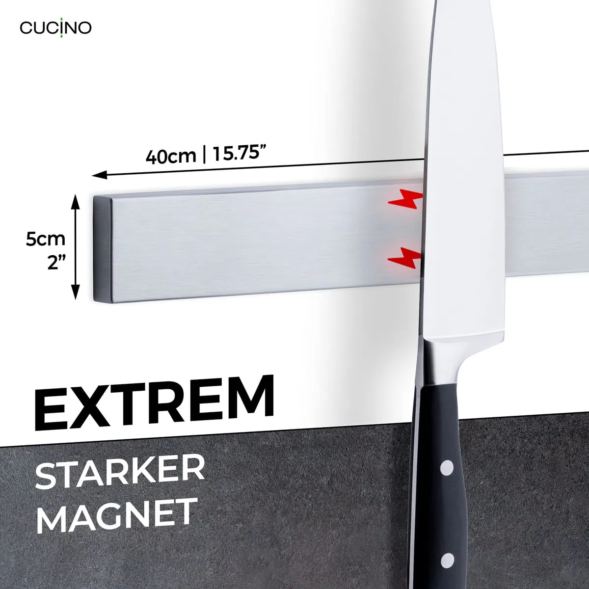 Magnetic Bar Knife con magnete extra forte - Specialmente per il frigorifero, barra magnetica bifacciale in acciaio inox - 40 cm