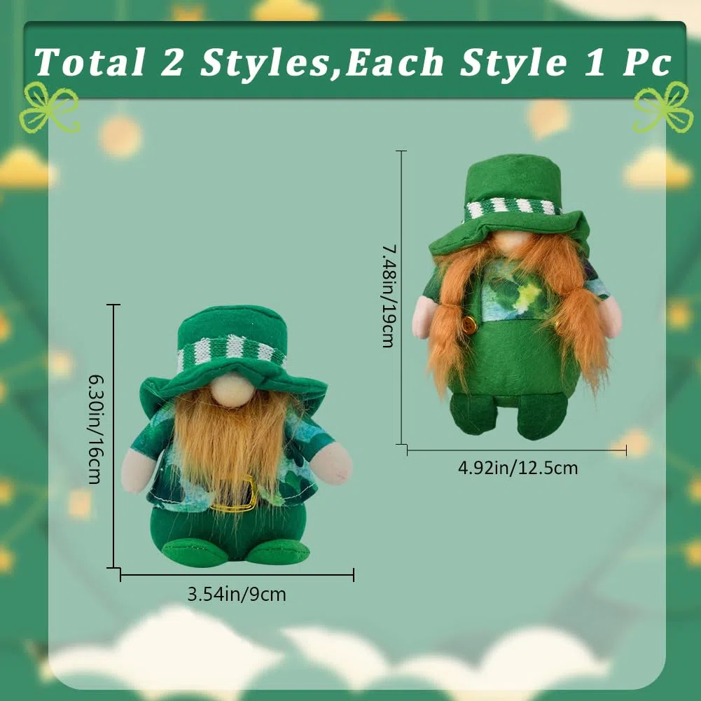 GORGECRAFT 2 Stili Gnomi Del Giorno di San Patrizio Decorazioni per Bambole di Peluche Cappelli Verdi Irlandesi Folletto Trifoglio Fortunato Quadrifogli Statuetta Nana Mr e Mrs Coppia di Anziani Ornam