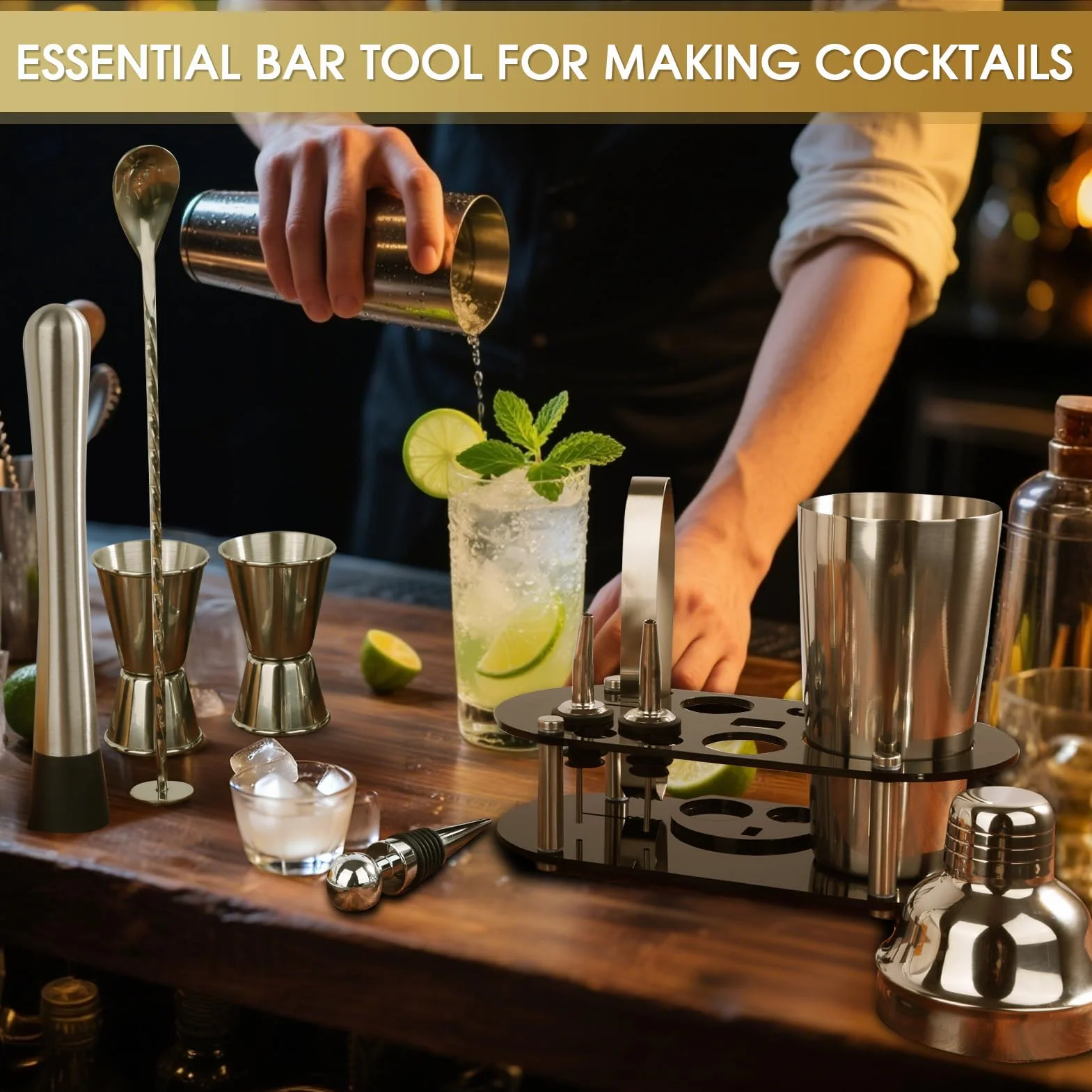 FoiiLiio 12 pezzi cocktail set kit in Acciaio Inox，Shaker Cocktail Set，Kit Barman 750 Ml,Professionale Kit Barman Completo,professionale barman set,Set Cocktail Professionale