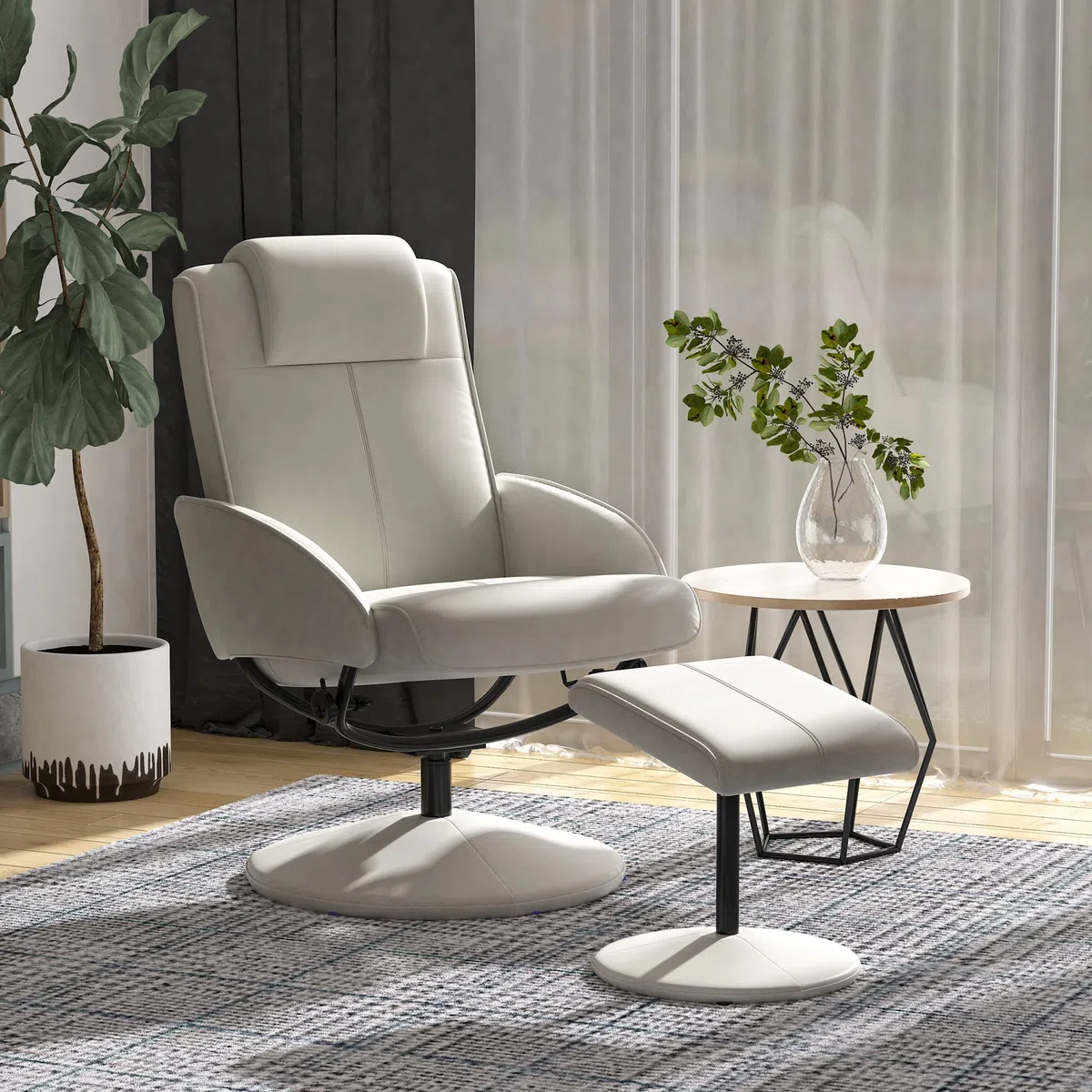 HOMCOM Poltrona Relax Reclinabile con Pouf Poggiapiedi Abbinato e Rivestimento in Finta pelle, 71x78x101cm, Grigia