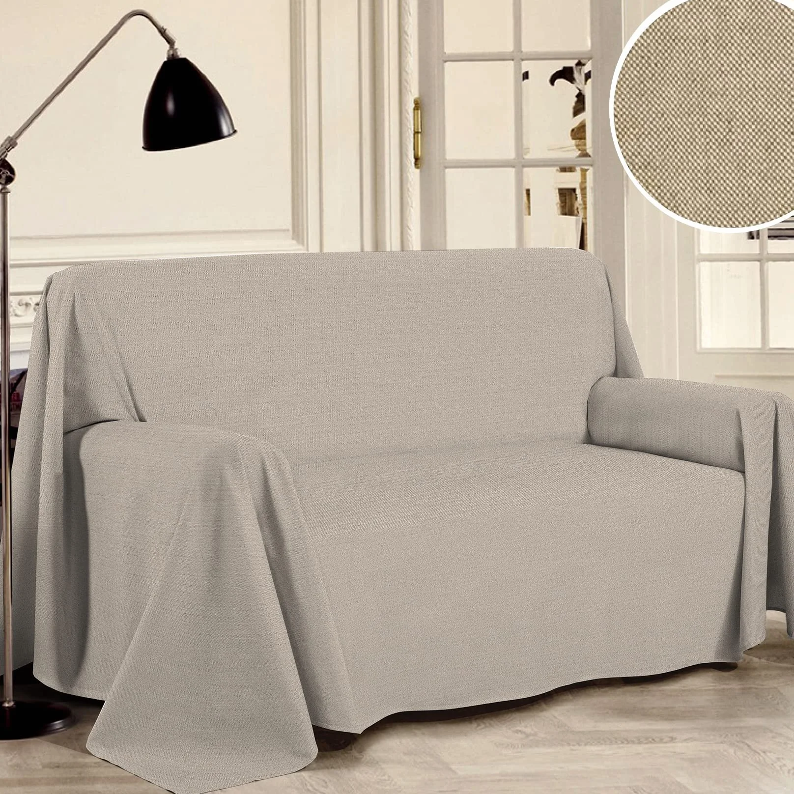 PENSIERI DELICATI Telo Copridivano 180 x 290 cm Made in Italy, Telo Copritutto 100% Cotone Puro Riciclato Tinto in Filo, Tinta Unita Beige, Ideale Come Telo Arredo, Salva Divano, Coperta Picnic