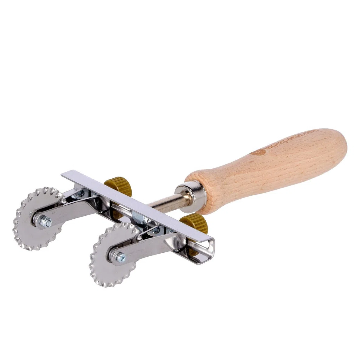 Tagliapasta Rotella Taglia Pasta Sfoglia Fresca | 2 Lame Lisce Regolabili + KIT Risparmio 2 Lame Dentate | Diametro 36mm in acciaio INOX e Impugnatura in Legno