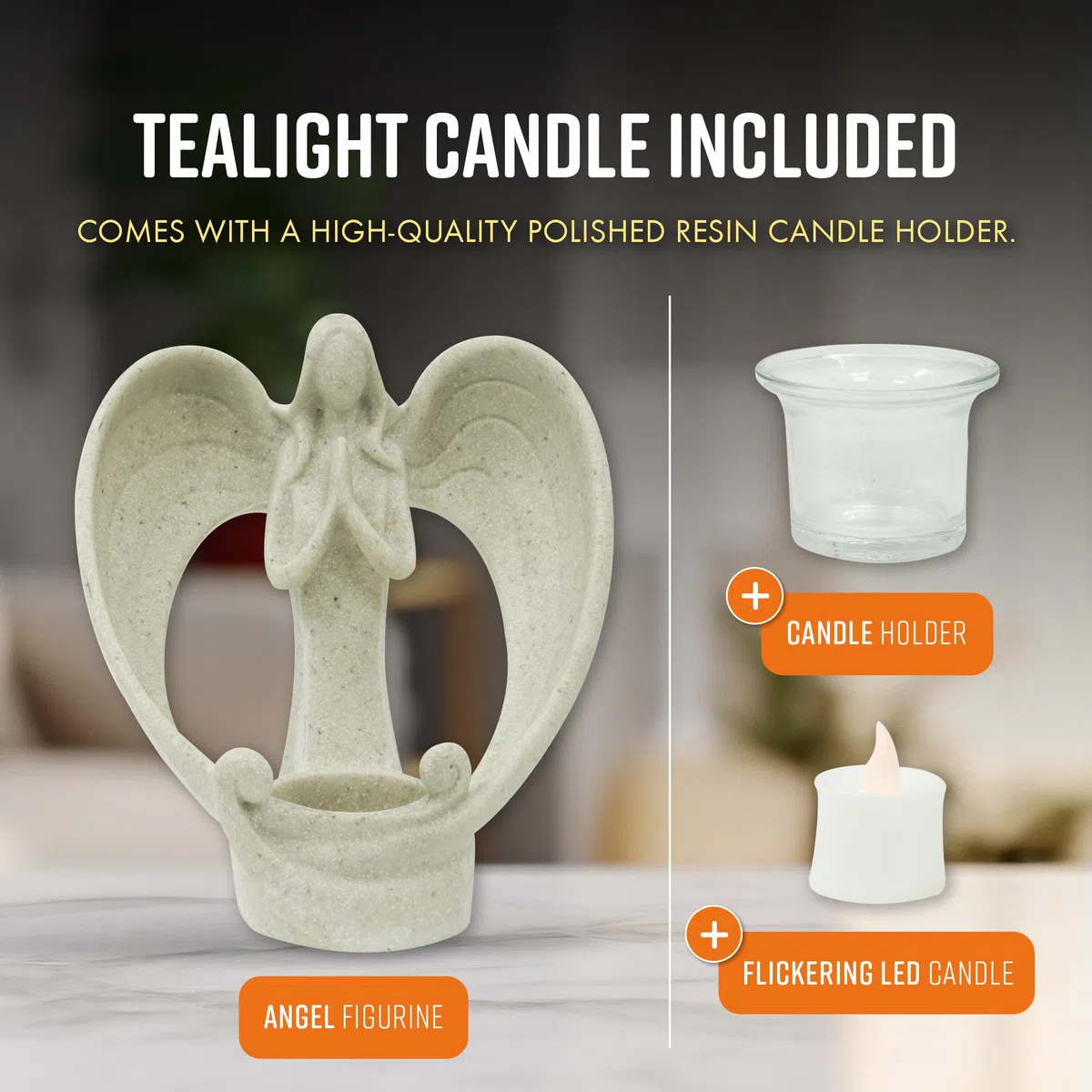 GloBrite Portacandele Angelo con Candela LED Tremolante – Statuetta Angelo Decorativo da Tavolo per Centrotavola Natalizio – Ornamento Angelo Bianco per Decorazioni Natalizie Casa e Tavola Natale