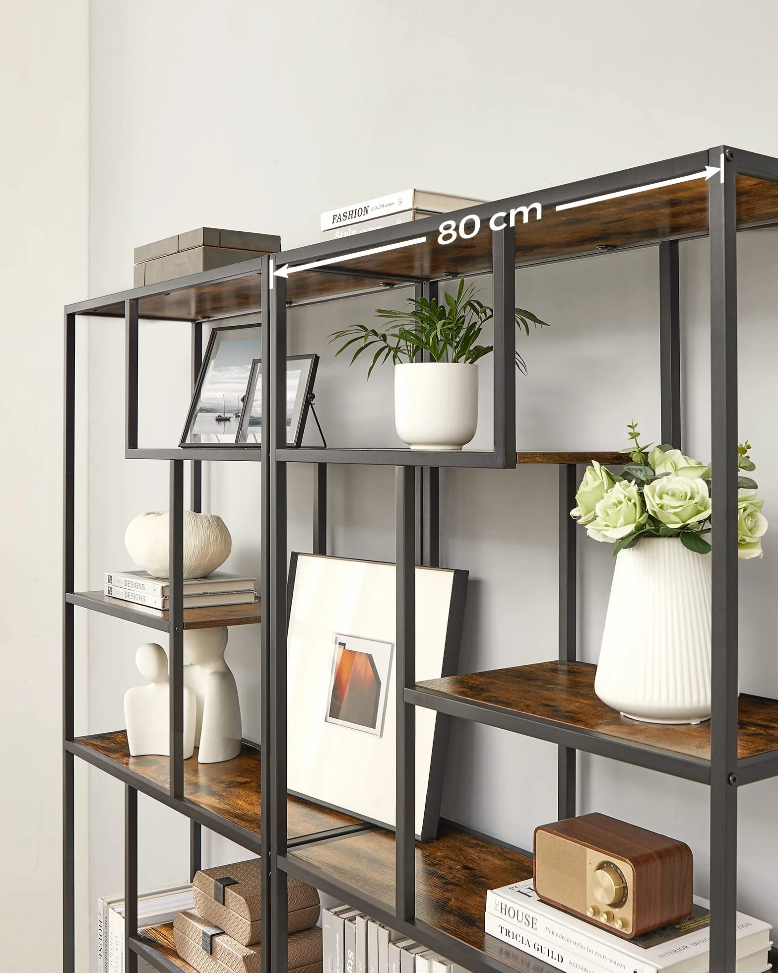 VASAGLE Libreria Scaffale, Libreria Verticale a 6 Ripiani, Porta Piante, 30 x 80 x 180 cm, Pannello di Truciolato, Studio Soggiorno Camera da Letto Cucina, Marrone Vintage e Nero LLS119B01