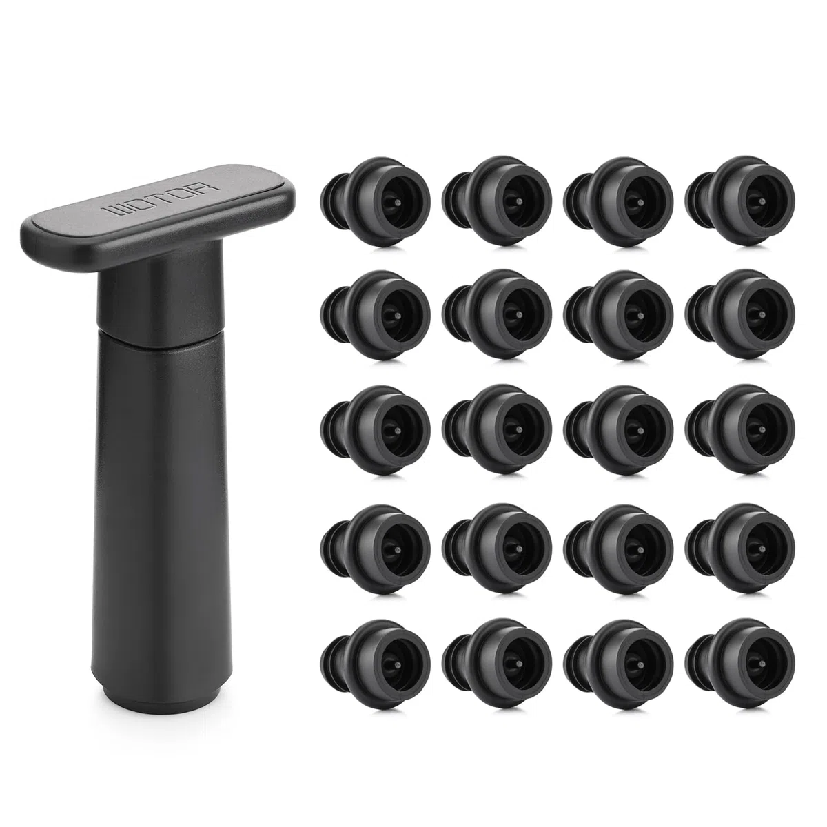 WOTOR Pompa sottovuoto per vino, con 20 tappi, tappo e conservante, riutilizzabile, mantiene fresco, accessorio ideale come regalo (manico piatto)