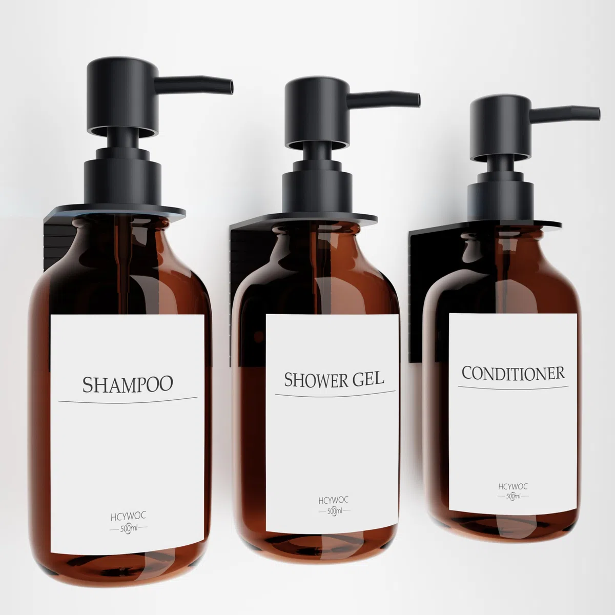 3 Pezzi Dispenser Sapone Bagno a Muro, 500ml Dispenser Sapone Senza Foratura, Con 16 Etichette Impermeabili, Per Bagno Cucina Shampoo Balsamo Bagnoschiuma - Ambra