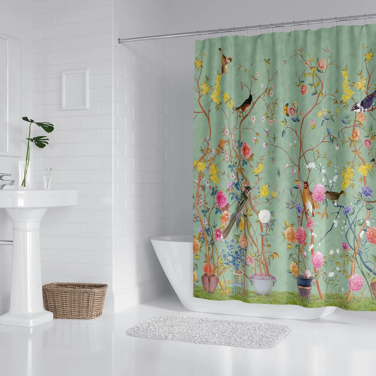 Tenda da doccia verde resistente alla muffa, impermeabile, con 12 ganci, ad asciugatura rapida, 180 x 180 cm, in poliestere, tende da doccia per bagno e vasca da bagno