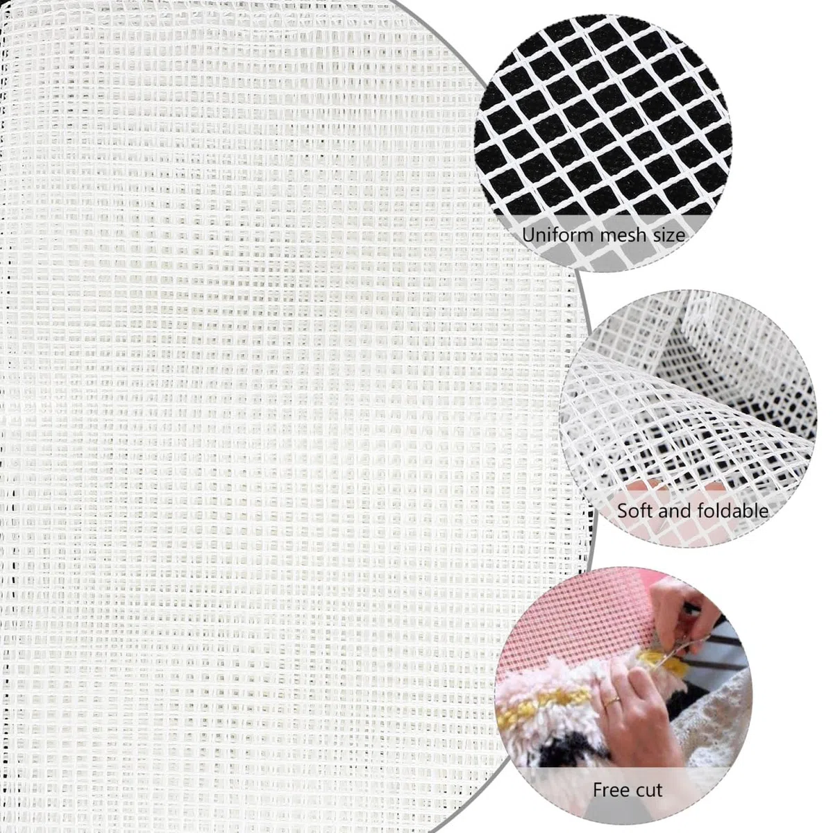 Tela a Rete a Gancio per Arazzo Fai da Te 150x100 Cm Bianco, Materiale Supporto Gancio di Chiusura, Rotolo Rete per Creazione Tappeti Artigianali e Lavori Manuali