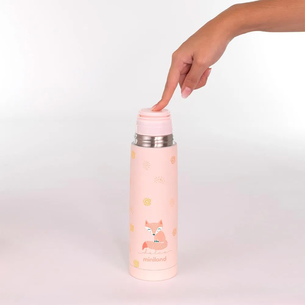 Miniland Borraccia Termica Bambini per Liquidi da 500ml in Acciaio Inossidabile, Mantiene la Temperatura per Oltre 12 ore sia a Freddo e Caldo, Chiusura Ermetica e Sistema Antigoccia | Candy