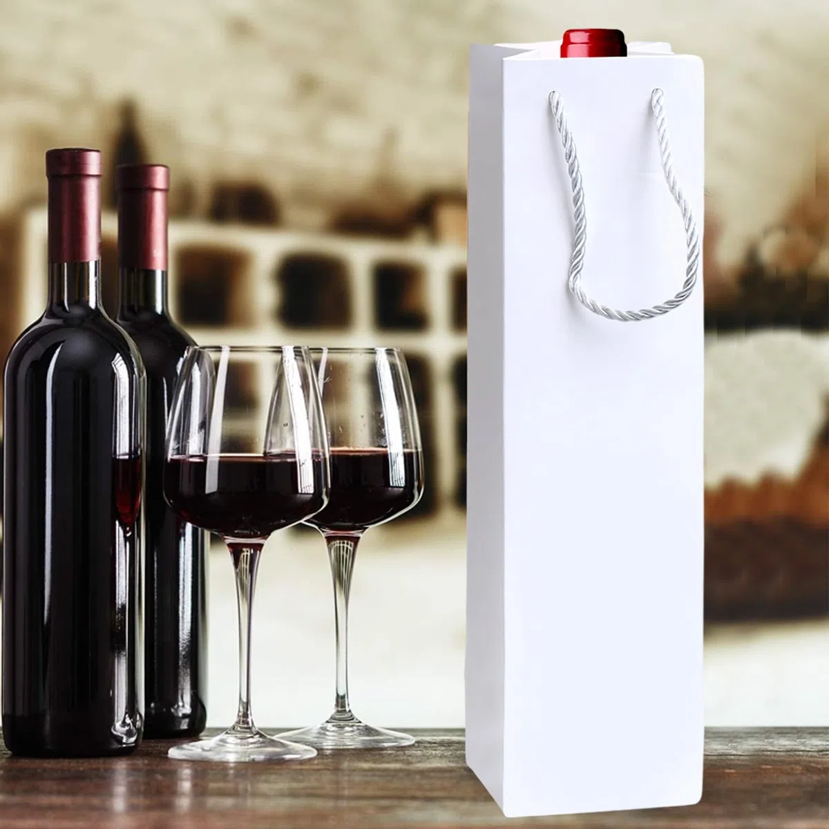 Sacchetti regalo per vino, confezione da 20 sacchetti di carta per vino, ideali per feste di compleanno, Natale, matrimoni, banchetti, con manici, per bottiglie di vino, colore bianco.