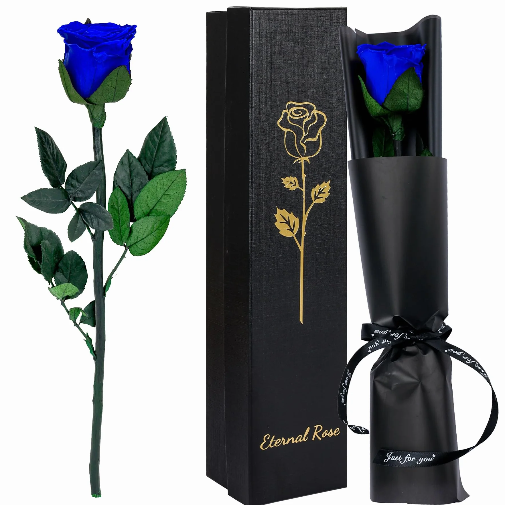 CSYY Infinity Rose, Blu Rosa Stabilizzata Vera con Steli Rosa Eterna Festa della Mamma Regalo per Mamma Fiori Stabilizzata Regalo