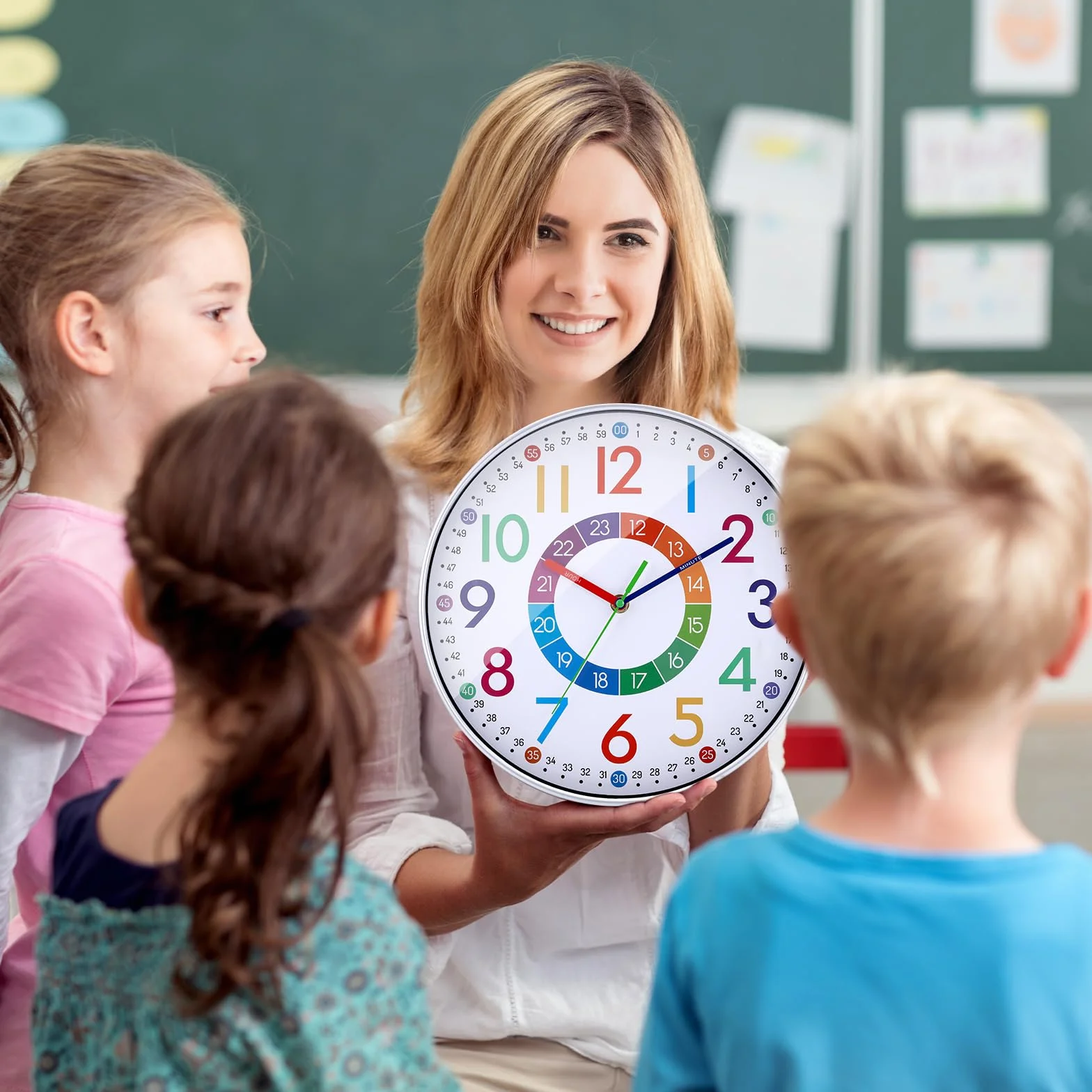 JIZZU Orologio da Parete Bambini Educativo Silenzioso, Orologio da Parete Colorato 30cm, Facile da Leggere, Creativo Moderno Design Senza Ticchettio per Cameretta Bambini Soggiorno Scuola