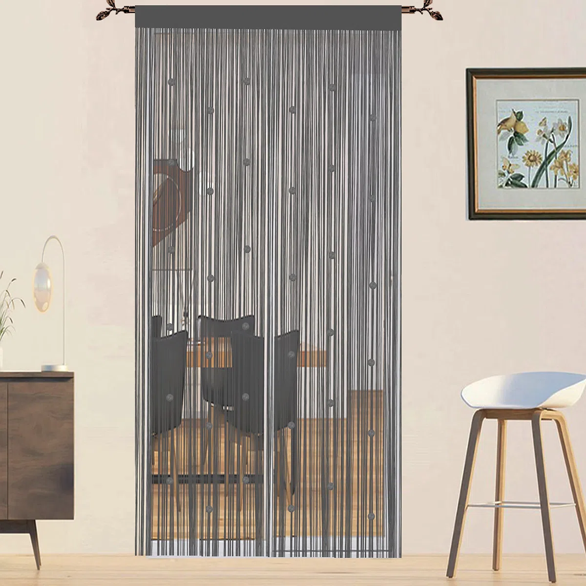 Tenda Perlata Porta Esterna Antimosche - Tenda Fili Finestre Divisorio Stanze Decorazioni Grigio 90x245 cm