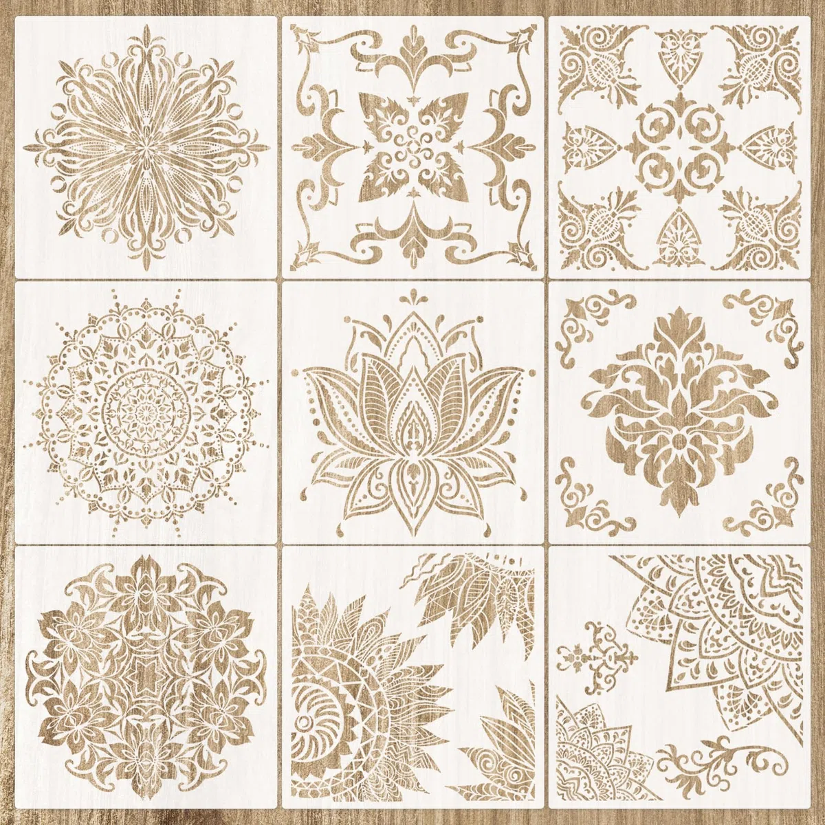 9 Pezzi Mandala Stencil di Pittura 30x30cm Templates Riutilizzabili Mandala Stencil Grande Modello di Pittura in Plastica per Pittura DIY Scrapbook Wall Pavimenti Mobili
