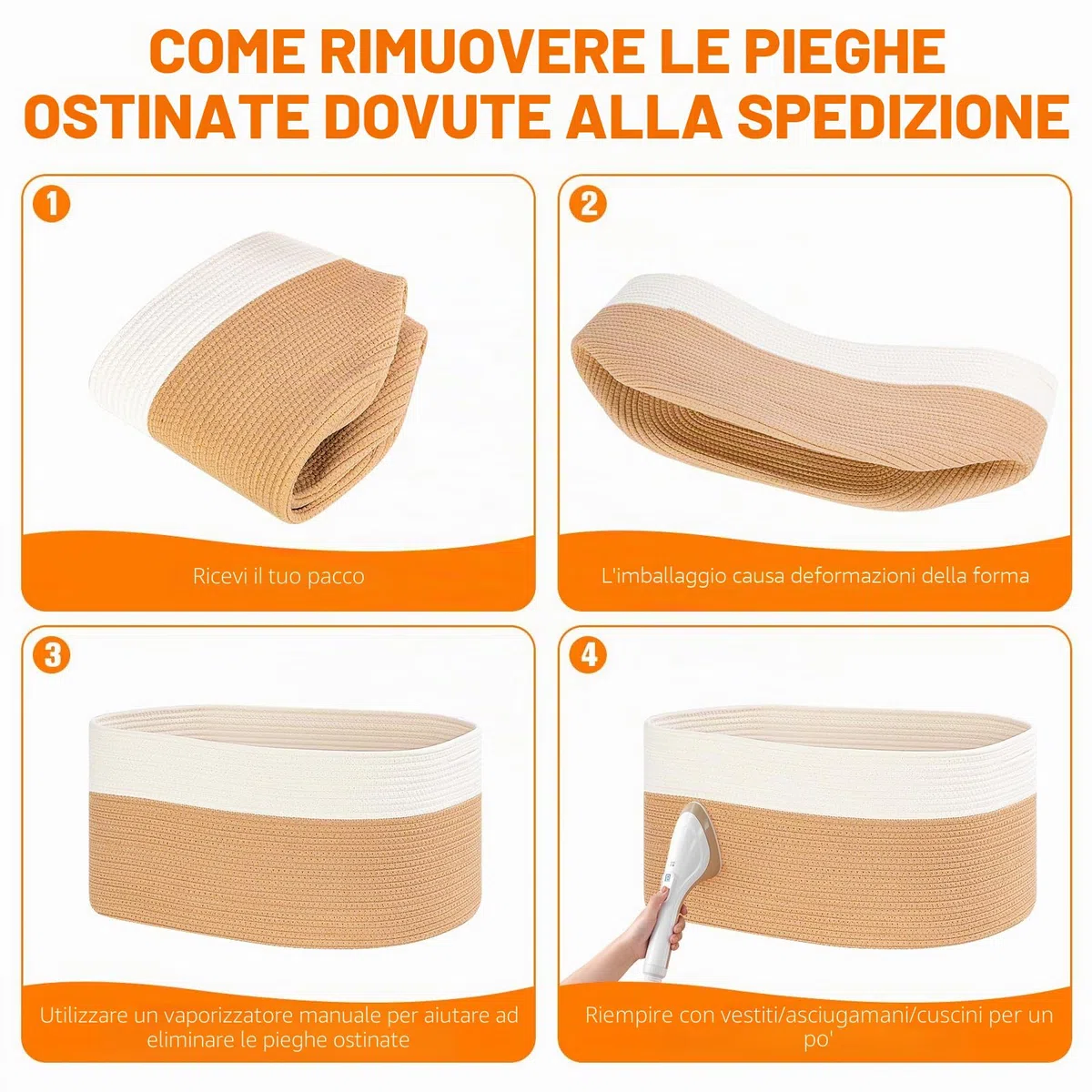 Cesta Portabiancheria, 65L Cesto Portaoggetti con Manici, Secchi per La Biancheria Cesta Giochi Bambini Grande per Cuscini per Giocattoli, Soggiorno, Camera da Letto (55 X 38cm,Juta e bianco)