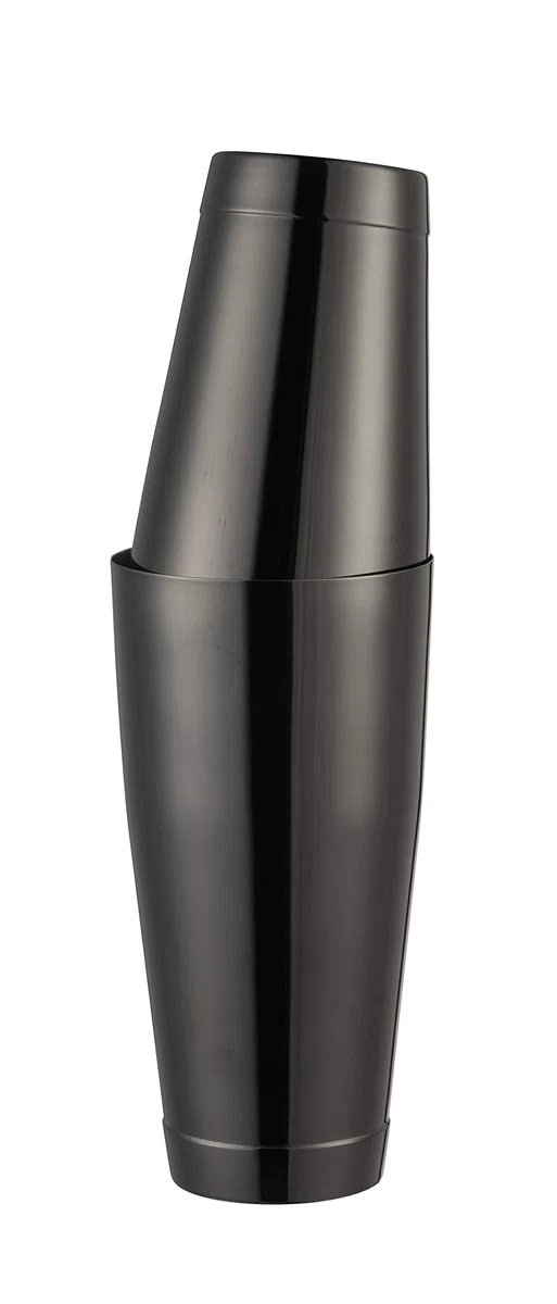 Set shaker da cocktail Boston color nero metallizzato, doppio bicchiere 850ml + 530ml con base stabile, in acciaio inox