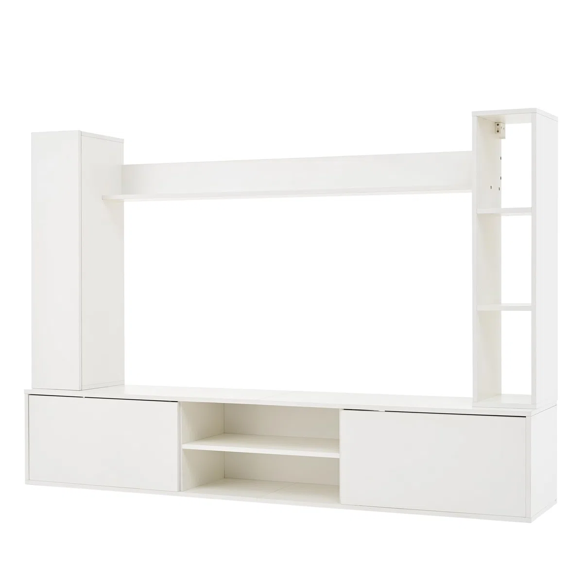 MURUL Set da parete per TV, 4 pezzi, 180 x 35 x 33,5 cm, bianco, con vetrine e supporto flessibile, per TV fino a 80 pollici