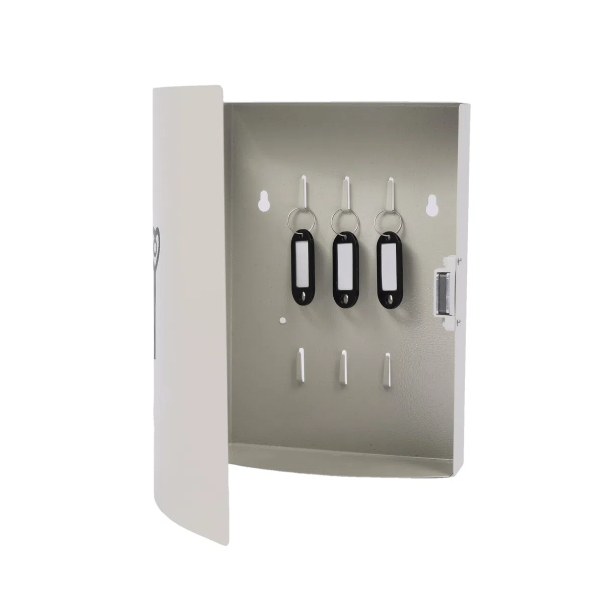 Relaxdays Portachiavi, con sportello, 9 Ganci, Simbolo Chiave, HLP: 24x21x6,5 cm, Chiusura Magnetica, Bianco
