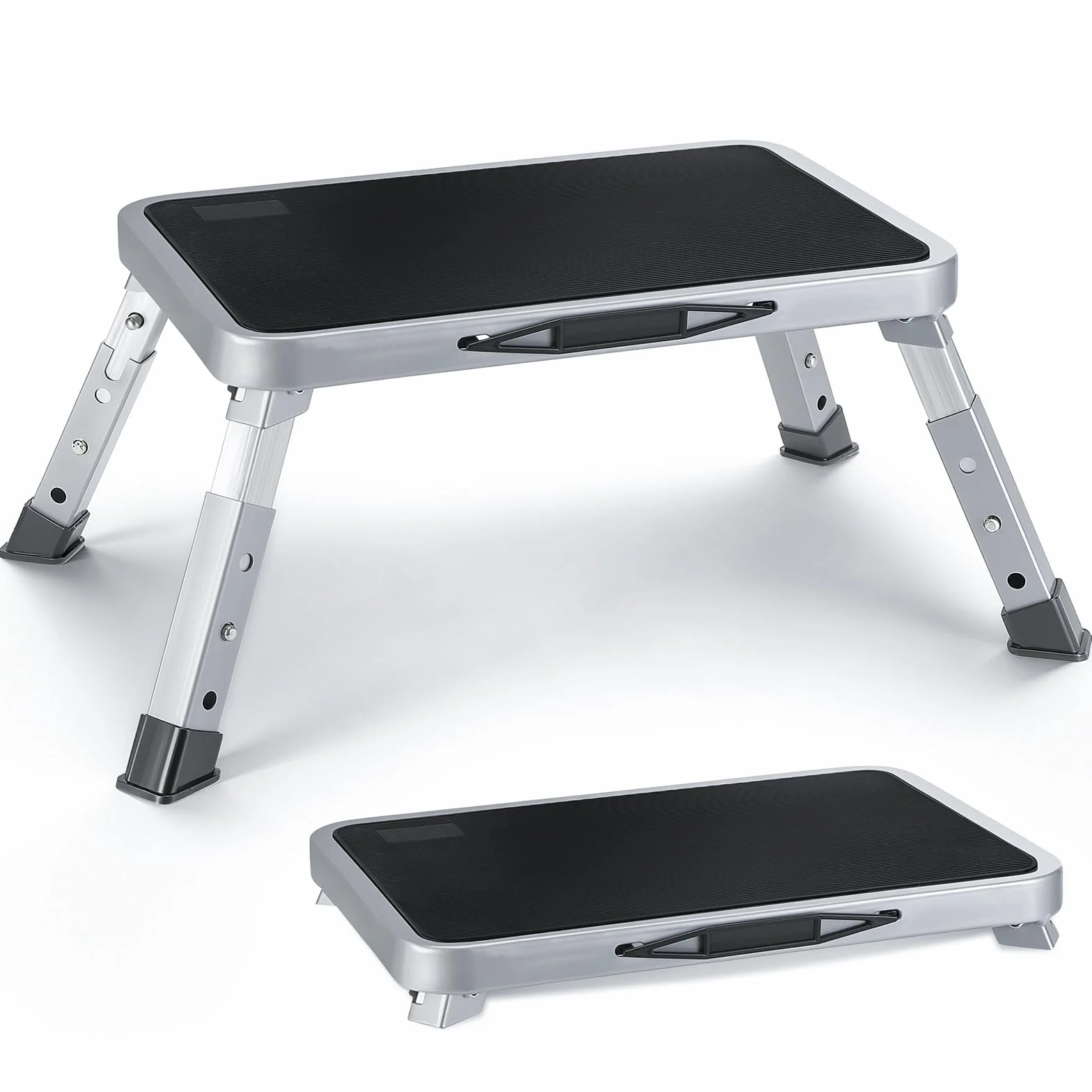 Sgabello Pieghevole in Acciaio, Sgabello Pieghevole Portatile con Scalino Antiscivolo Gomma Spessa, Portante 150 kg, Scaletta Pieghevole 3 Gradini per Camper, Cucina, Ufficio