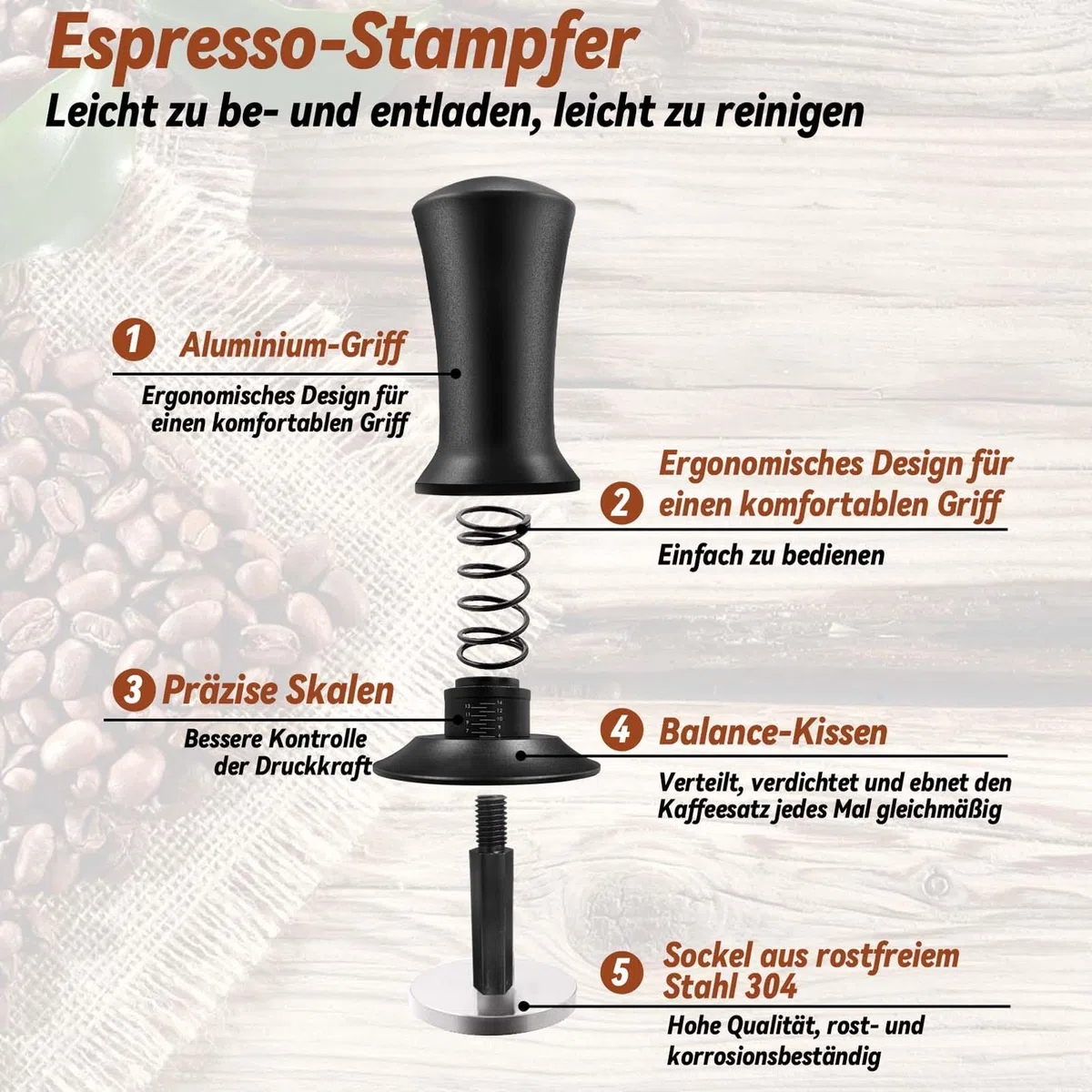 Set di 22 Tamper caffè Espresso, Accessori per Barista, distributore di caffè con 51 mm, per Espresso e Espresso, Frusta per caffè, Cucchiaio, brocca per schiumare, Penna e Stencil Decorativi