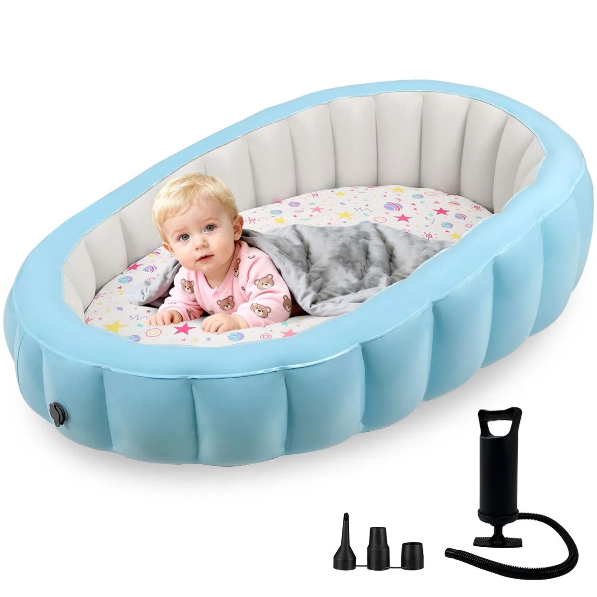 Letto gonfiabile per bambini con rivestimento in cotone rimovibile, materasso ad aria portatile da viaggio per bambini, morbido e lavabile, per campeggio, viaggi in auto, casa e volo (include