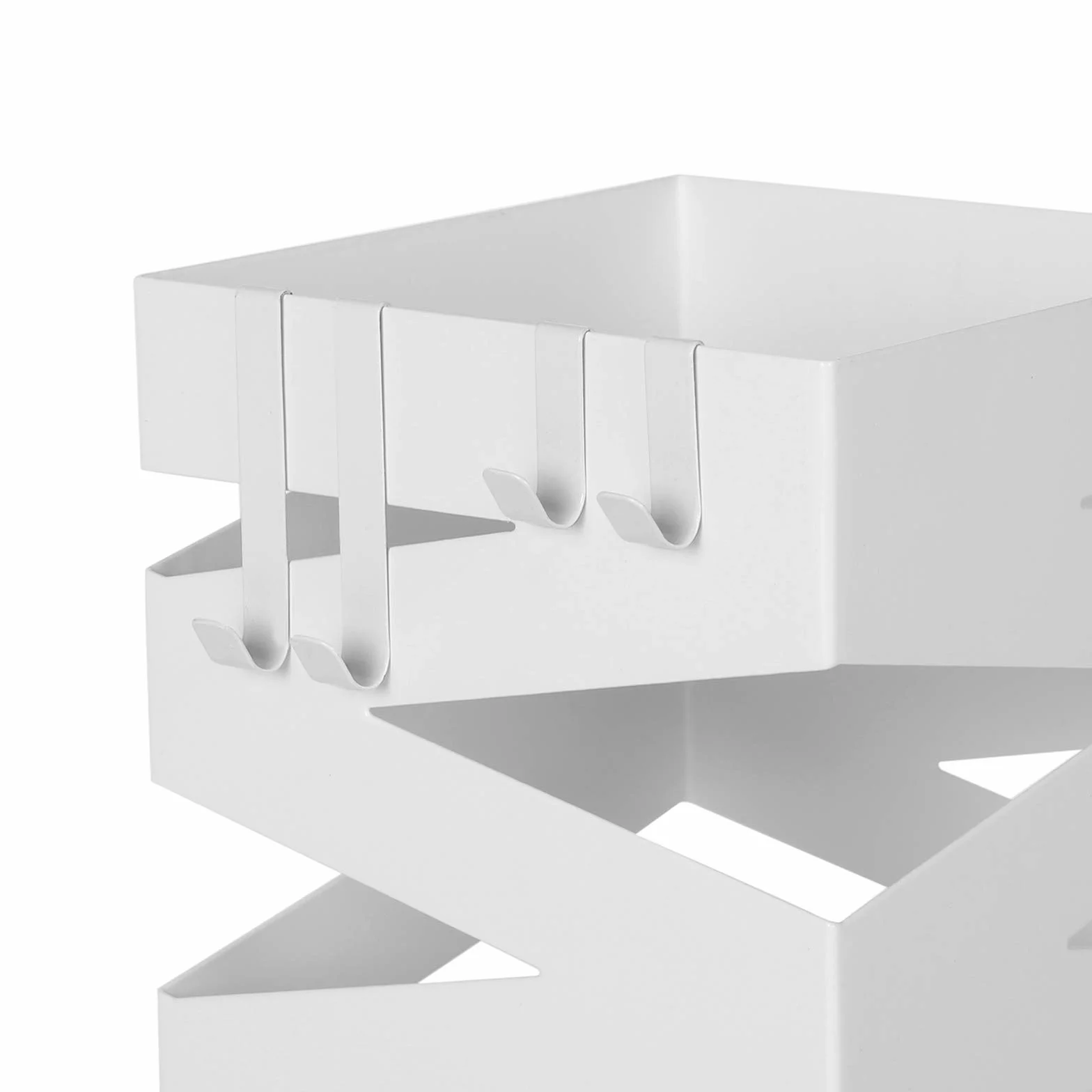 SONGMICS Porta Ombrelli in Metallo, Contenitore per Ombrelli Quadrato con 4 Gancetti e Vaschetta Scolapioggia Rimovibile, 15,5 x 15,5 x 49 cm, Bianco LUC16W