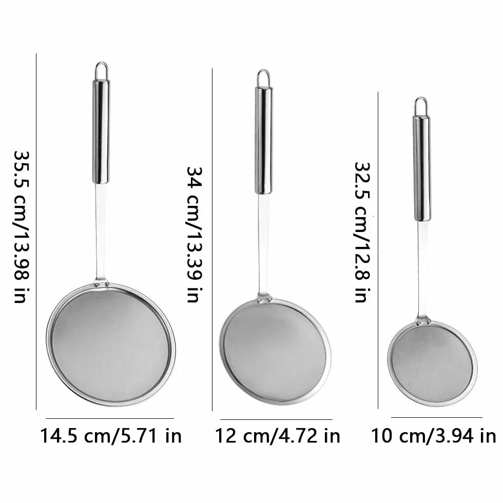 3 Pezzi Colino in Acciaio Inox, Schiumarola in Acciaio Inox, Setaccio a Maglia Fine Colino Set, Maglia Fine Schiumarola da Cucina, 3 Specifiche, per Filtrare Residui di Grasso