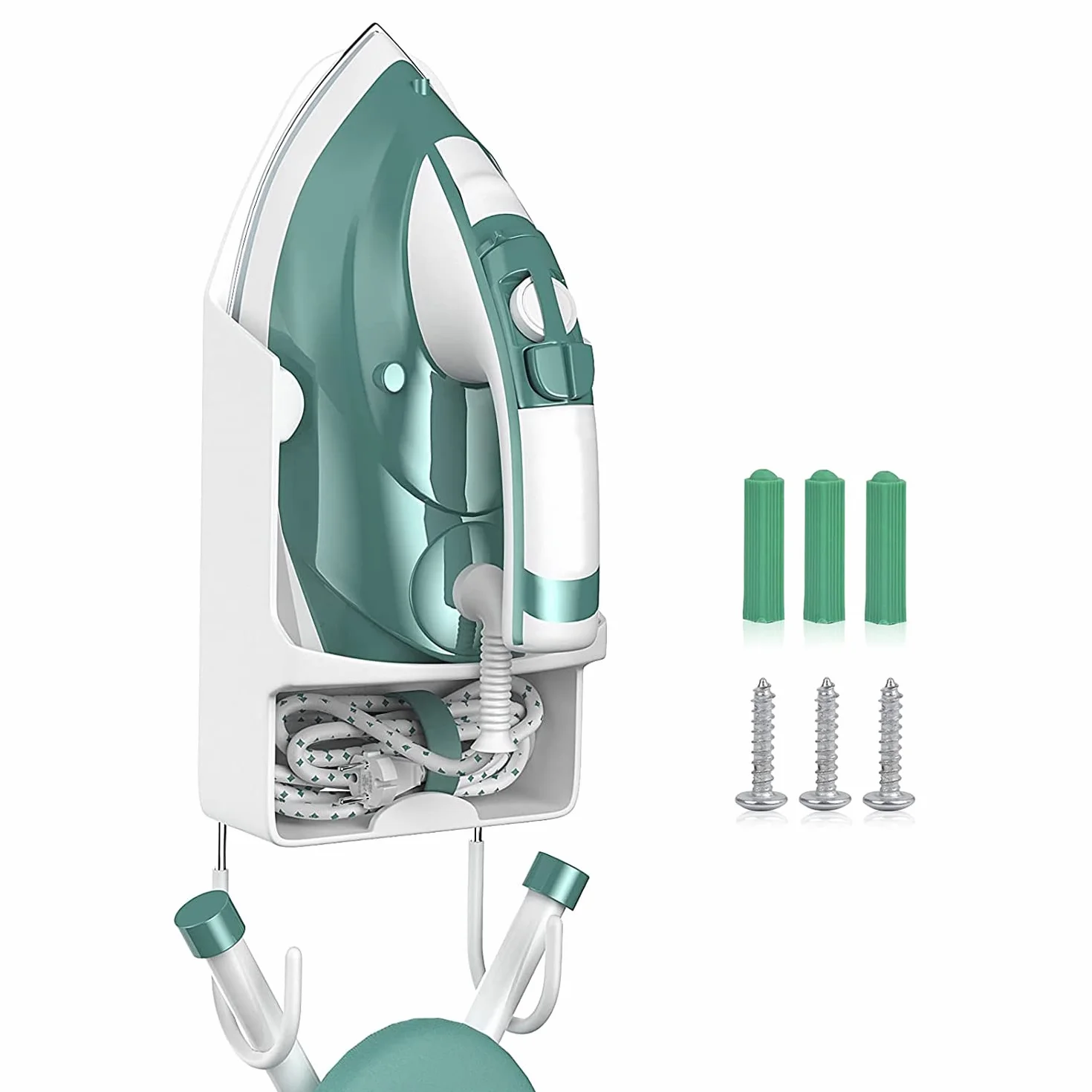 Supporto per asse da stiro e ferro da stiro elettrico, da appendere alla porta o alla parete, ideale per lavanderia (bianco)