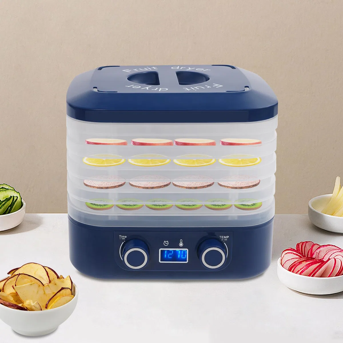 Essiccatore, disidratatore alimentare con 5 ripiani, con timer di temperatura 35 ~ 70 ℃, essiccatore alimentare, asciugatura a 360°, per alimenti carne, verdura frutta