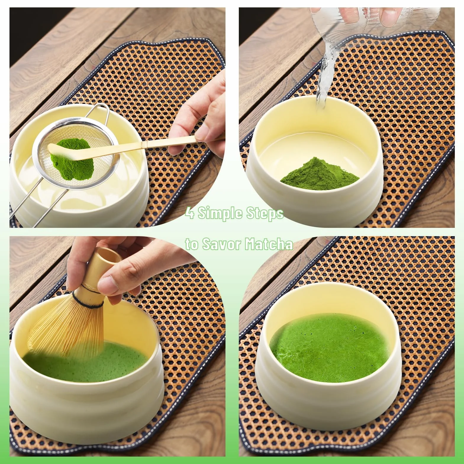 Set Matcha 8 Pezzi Set Tè Matcha con Frusta in Bambù Chasen, Ciotola Matcha, Setaccio e Cucchiaino – Kit Matcha Giapponese per Principianti, Set Accessori Premium Matcha (Giallo Latte)