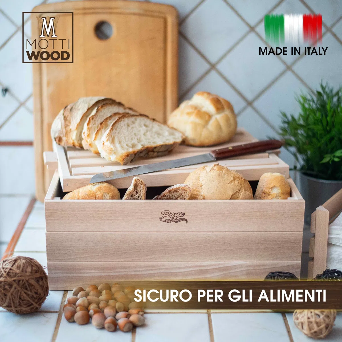 Porta Pane, Coperchio Tagliere + Cassettina Servi pane, Contenitore in Legno per Pane, Coperchio Tagliere Raccogli Briciole