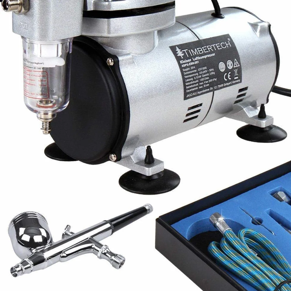Kit aerografo Timbertech con compressore d'aria ABPST05 con flusso d'aria potente e alta pressione di lavoro per hobby e artigianato arte delle unghie per decorare torte, cosmetici, grafica e così via