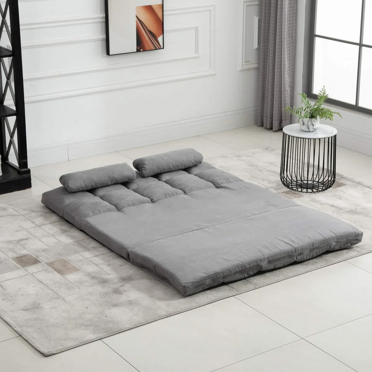 HOMCOM Divano Letto Moderno 2 in 1, Schienale Reclinabile su 7 Livelli e Cuscini, Divano per Soggiorno per TV, Giochi, Lettura, Yoga, Ufficio, 130x73x60 cm, Grigio Chiaro