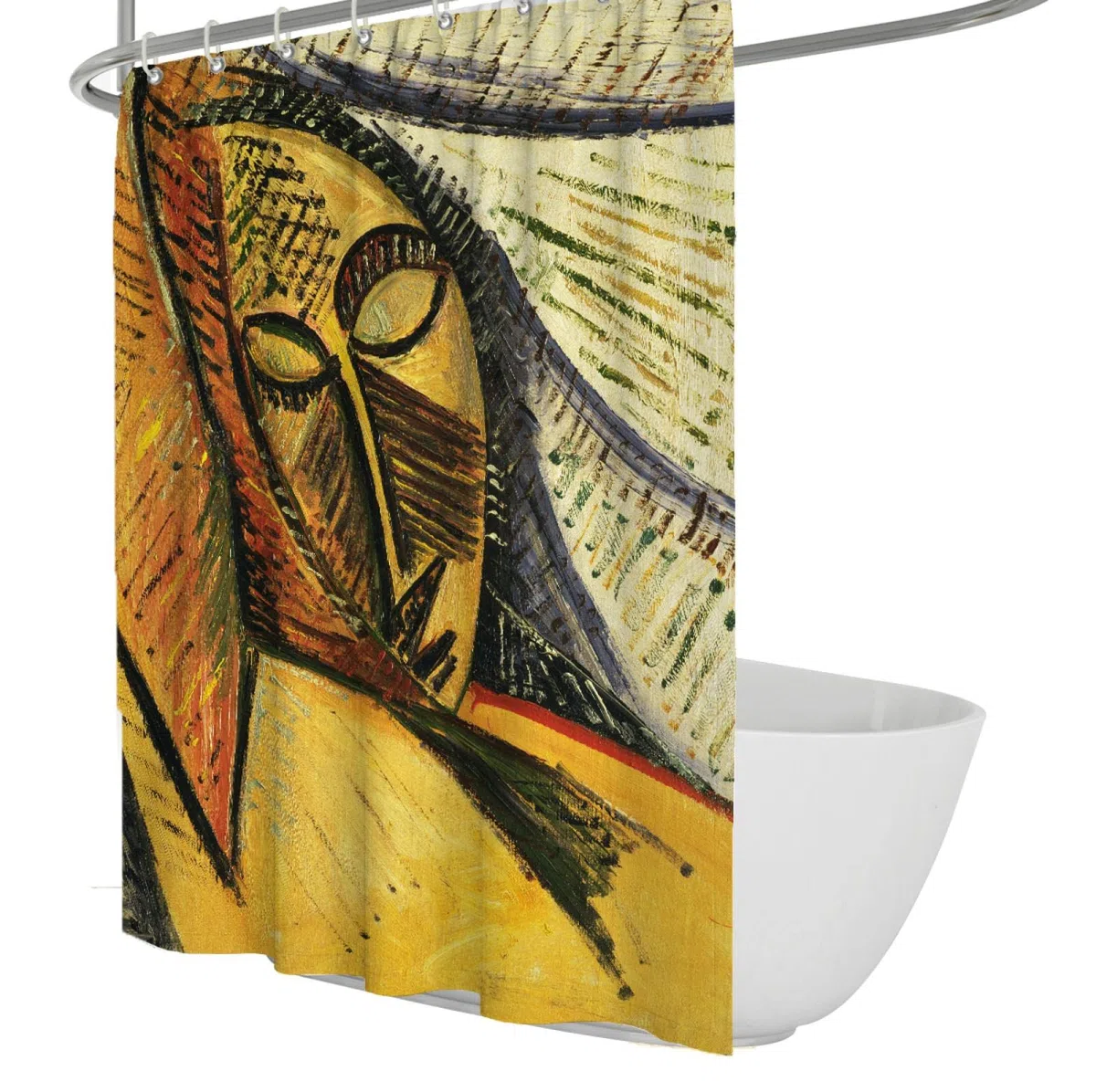 Picasso Set di tende da doccia da bagno Set di tende da bagno di design impermeabile con 12 ganci tende da vasca astratte Qualità dell'hotel Giallo W280xL200cm