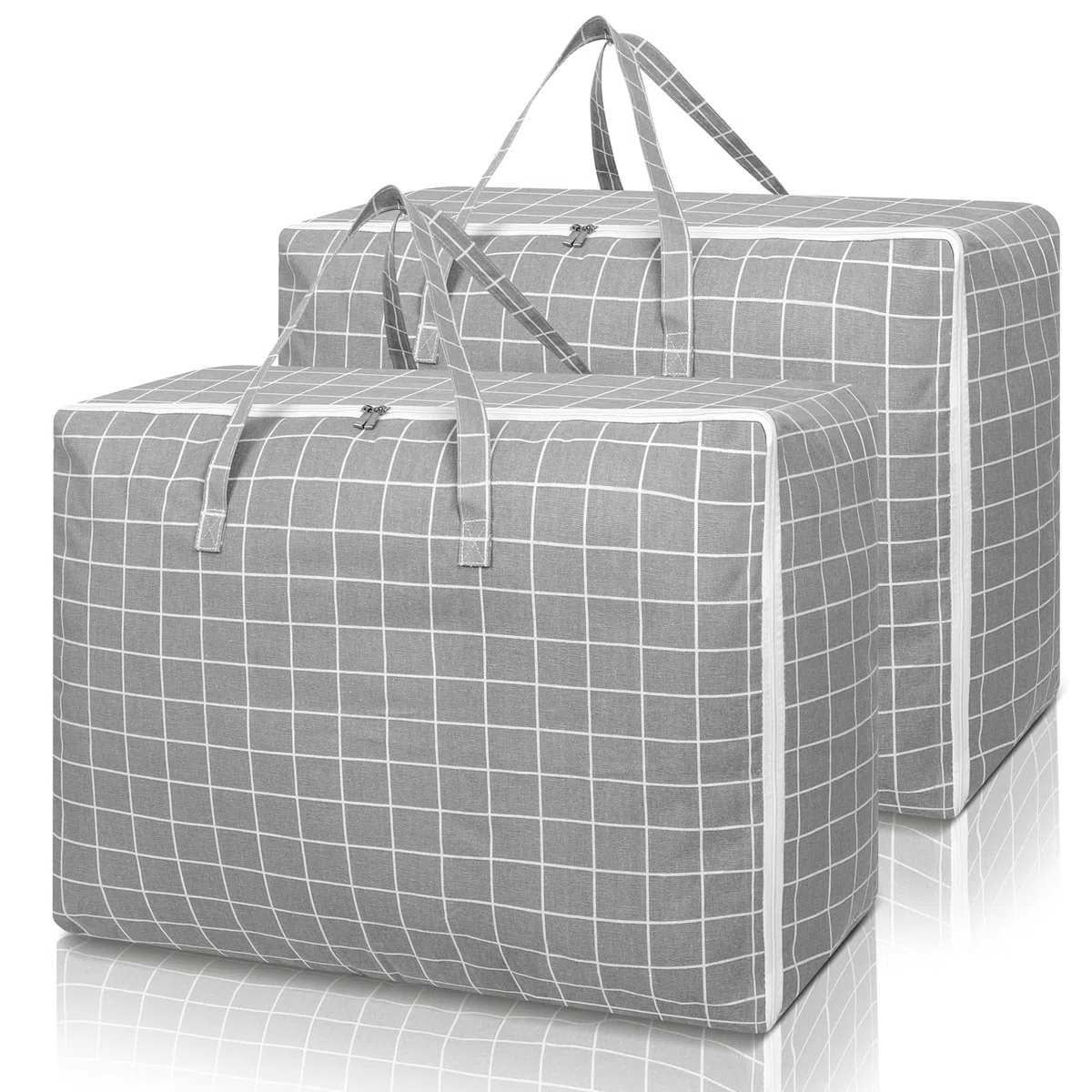 Cozary 2 Pezzi Sacchetto di Stoccaggio Grande, 105L Impermeabile Borse per Traslochi con Maniglia per Vestiti, Coperte, Cuscini - 70 x 50 x 30 CM - Motivo a Scacchi Grigio