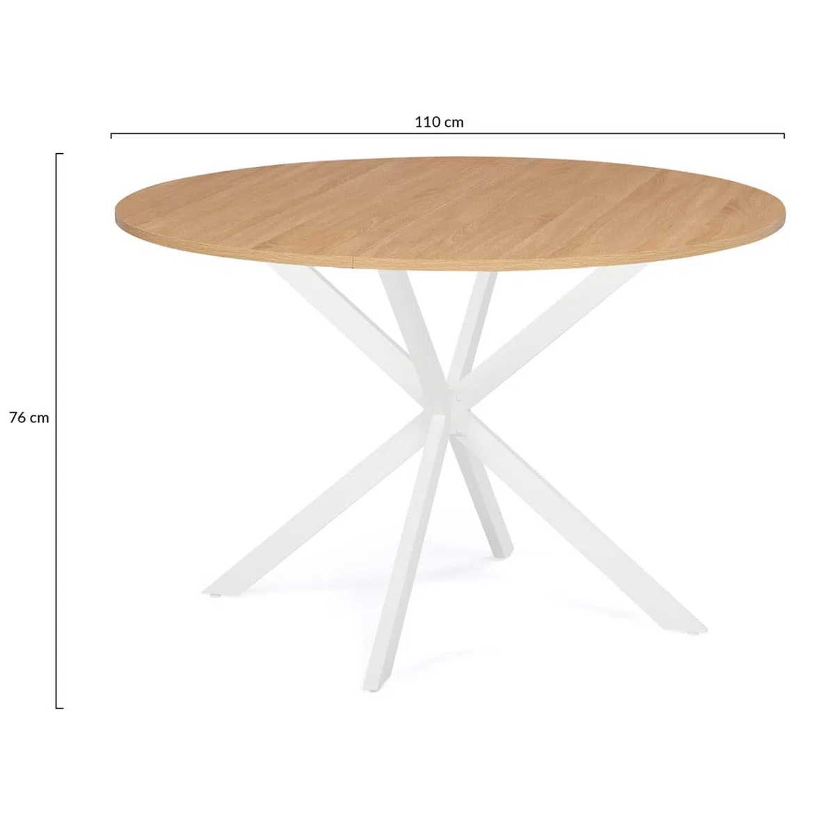 IDMarket - Tavolo da pranzo rotondo ALIX, legno e gambe a ragno bianche, 4-6 persone, 110 cm