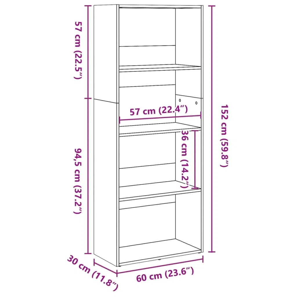 vidaXL Libreria Grigio Cemento 60x30x152 cm in Legno Multistrato, scaffale per Libri, scaffale, scaffale Contenitore, armadietto portaoggetti