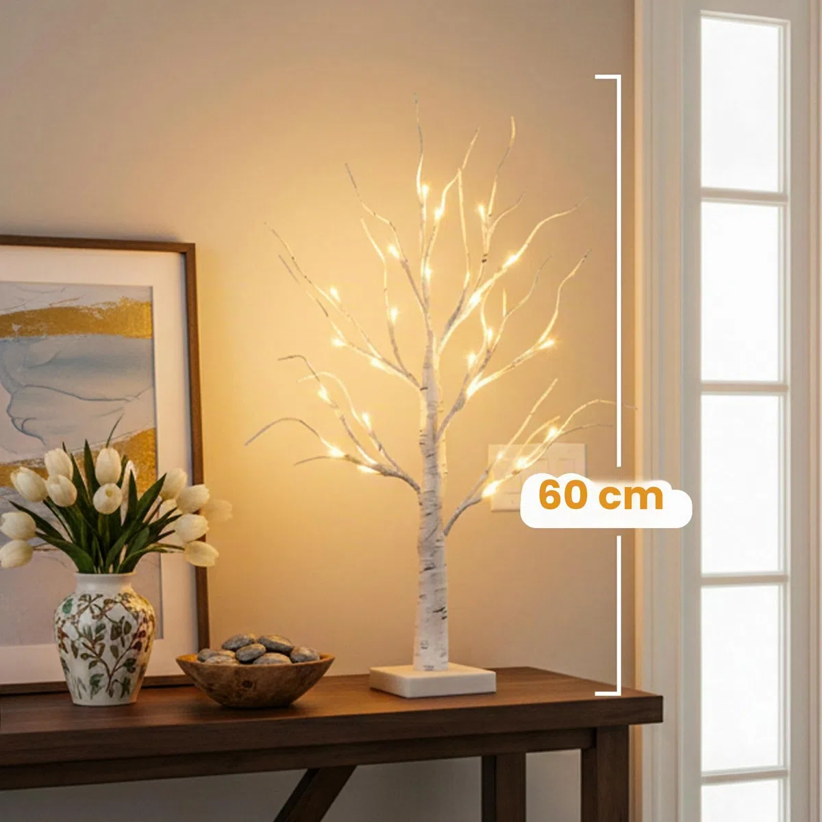 EAMBRITE Set di 2 Albero di luce 24 bianco caldo LED Albero di betulla con funzionamento a batteria, decorazione di Pasqua e Natale per la casa all'interno (60cm/2ft)