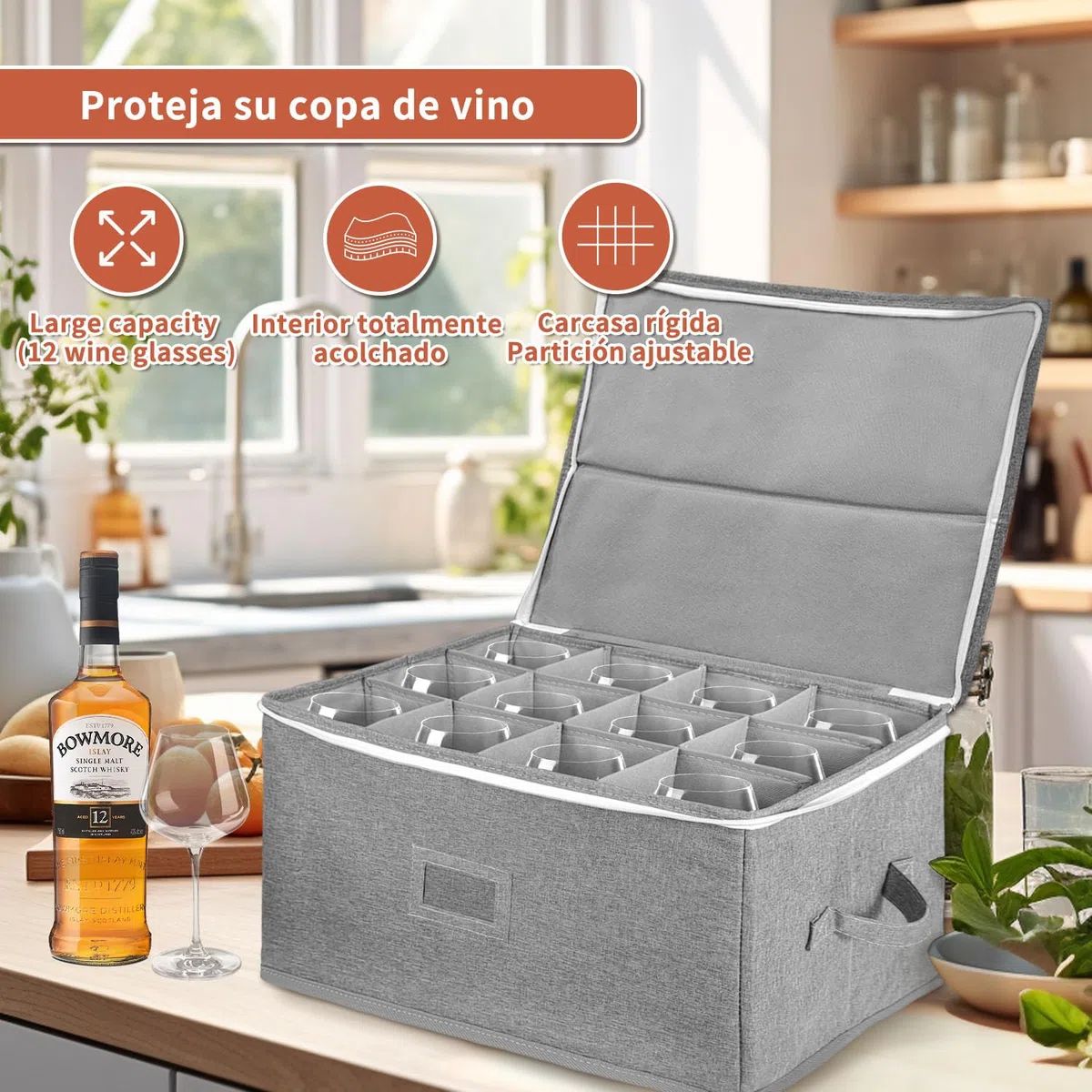 Vino Portabicchieri Scatole Trasloco, Impilabile Porta Calici con Partizione, Impilabileporta Bicchieri per 12 Bicchieri da Vino, Flute da Champagne, Guscio Rigido con Finestra per Etichett