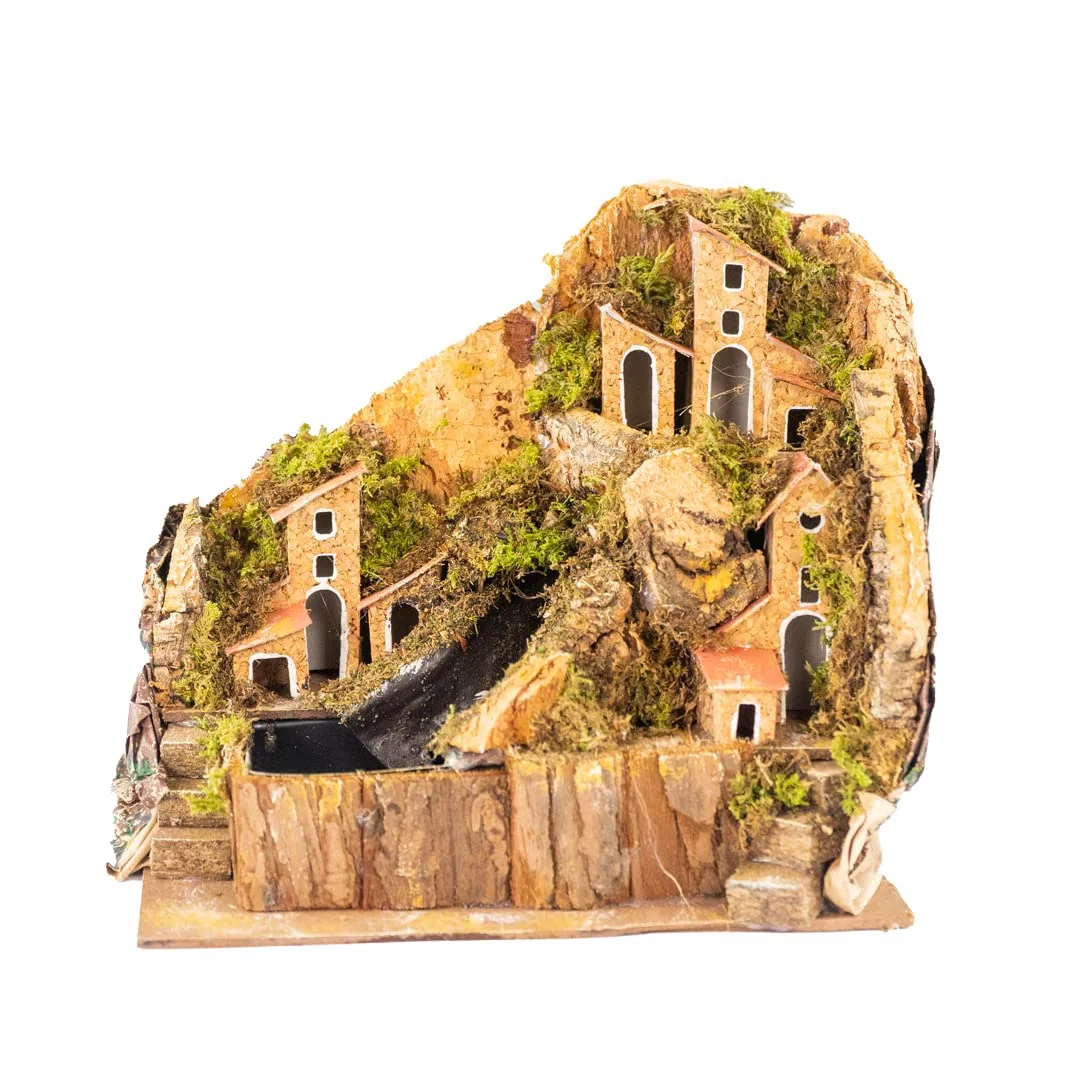 Holyhome Borgo con Ruscello per Presepe con case 20x14x20 cm (7,87x5,51x7,87 Inch), Prodotto Realizzato a MAno, Made in Italy (Ruscello Laterale)