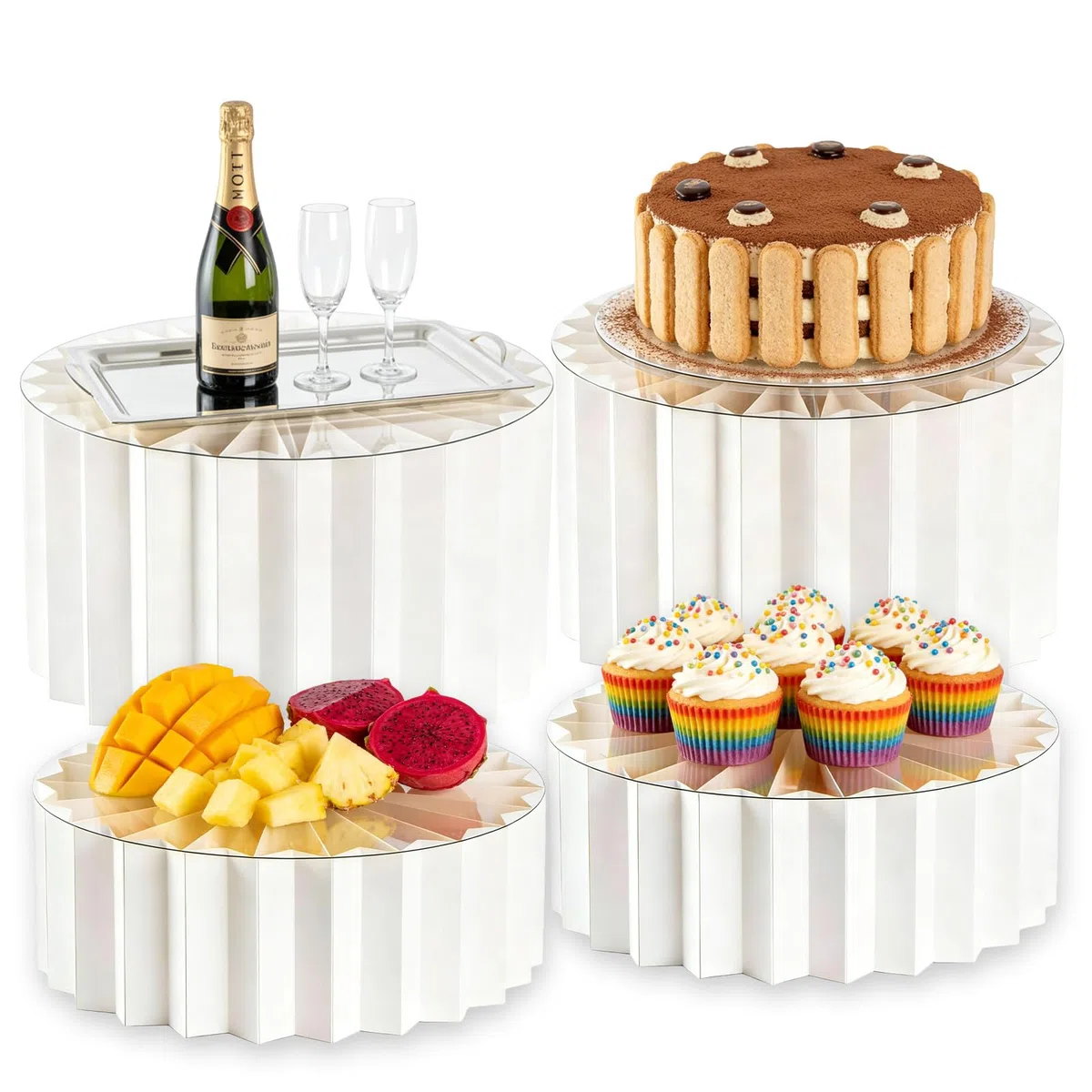 BORDEAG 4 supporti pieghevoli per torte a buffet, per matrimoni, compleanni, feste, caramelle