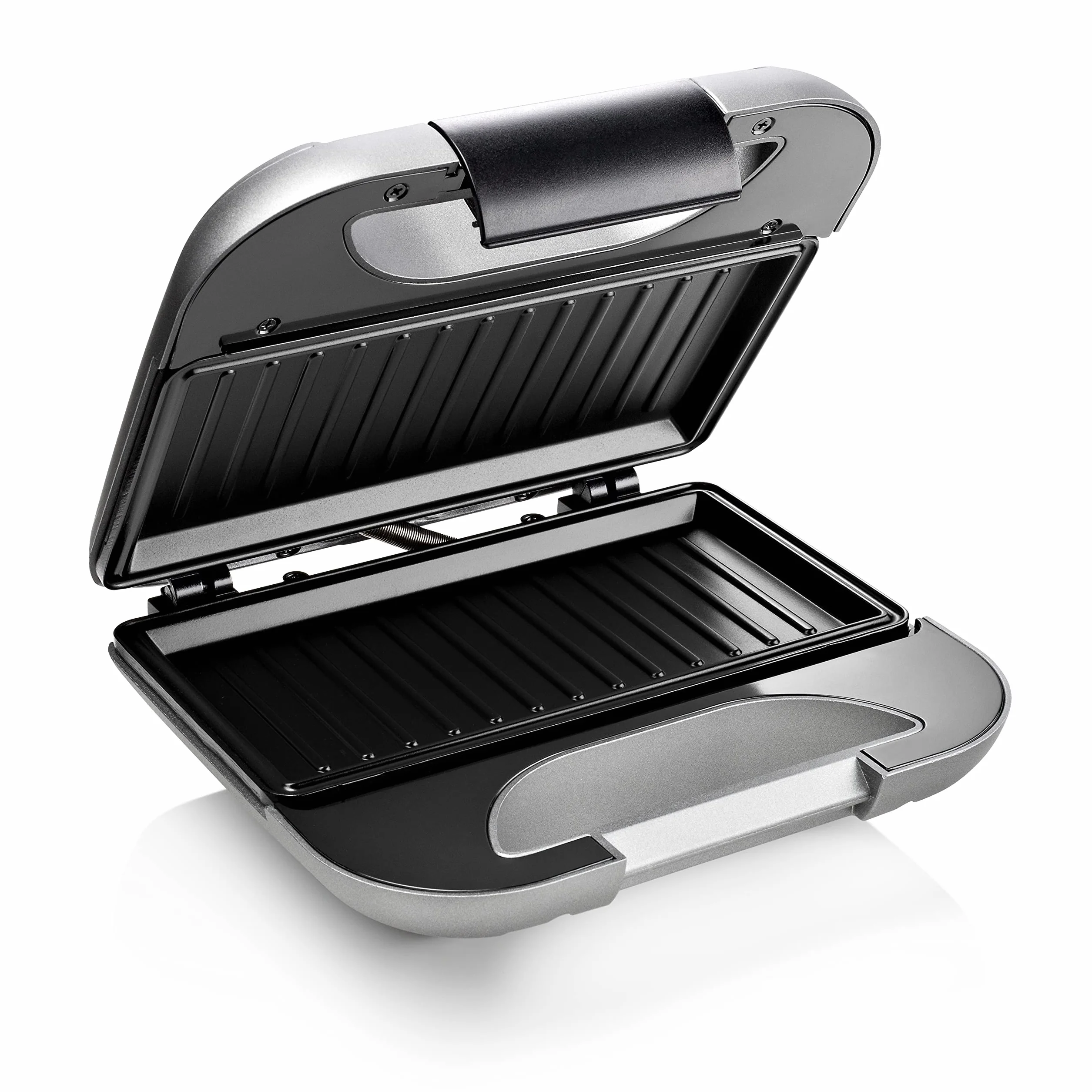 Princess 127003 - Tostapane deluxe per 2 panini, piastra per griglia, coperchio con chiusura di sicurezza, grigio